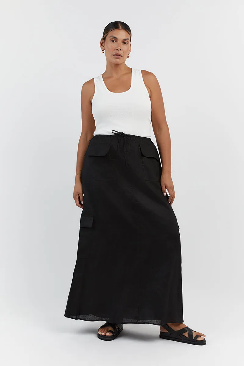 ISLA BLACK LINEN CARGO MAXI SKIRT