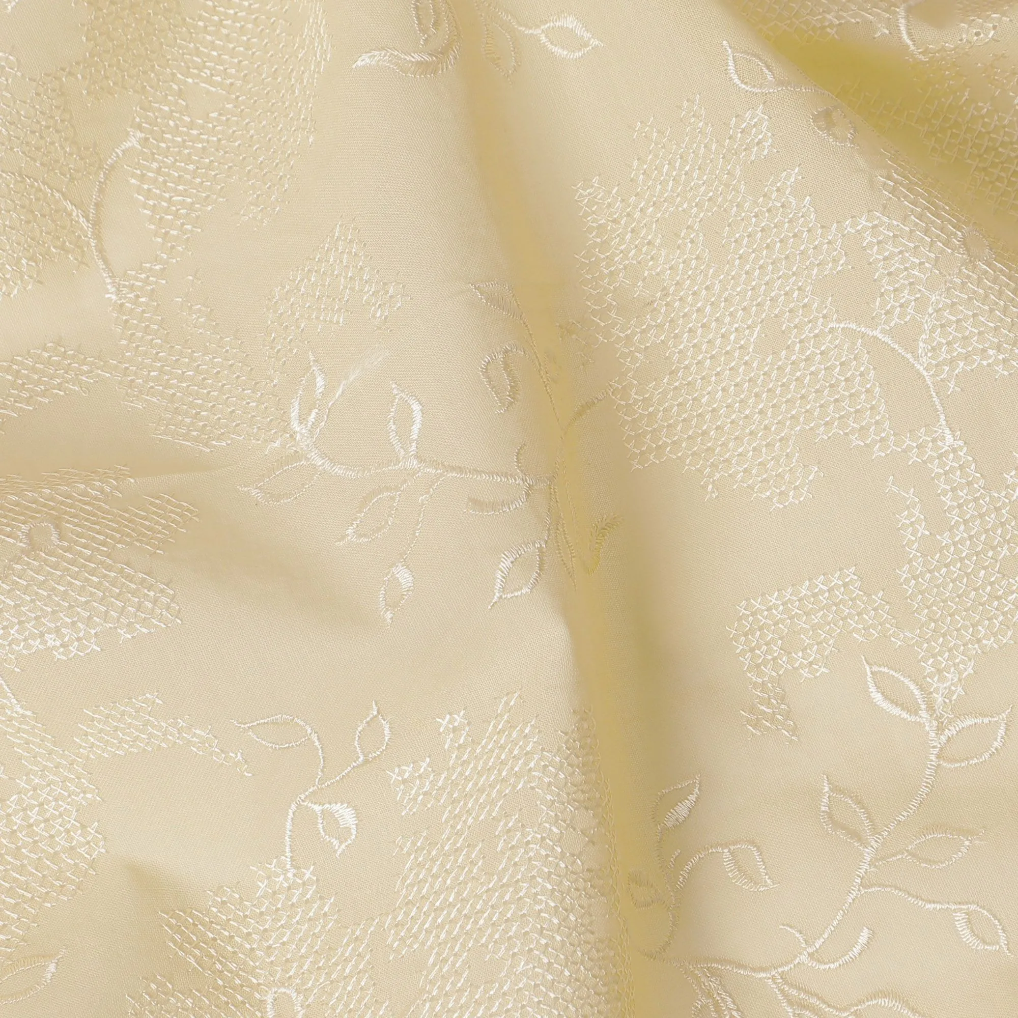 Ivory Beige Elegance Cotton Voile Fabric - Sophisticated White Embroidery, 110 cm Wide - Buy Online for Luxurious Creations-D18128