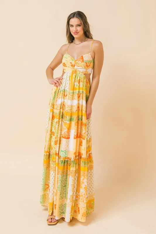 Ivory Yellow Print Maxi Dress