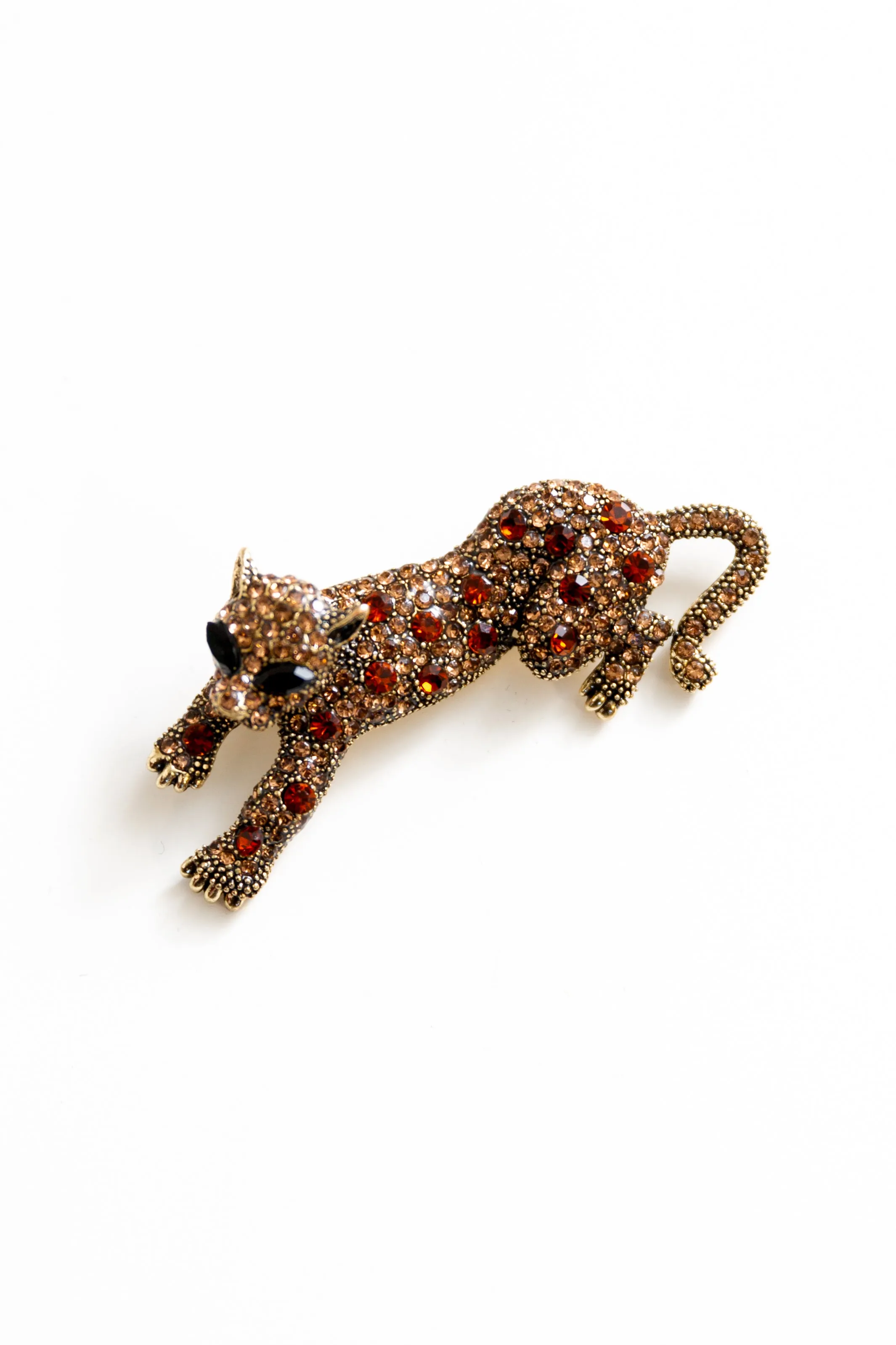 Jaguar Rhinestone Brooch - Bronze