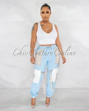 *Juniva Baby Blue Grey Silver Buckles Cargo Jogger Pants