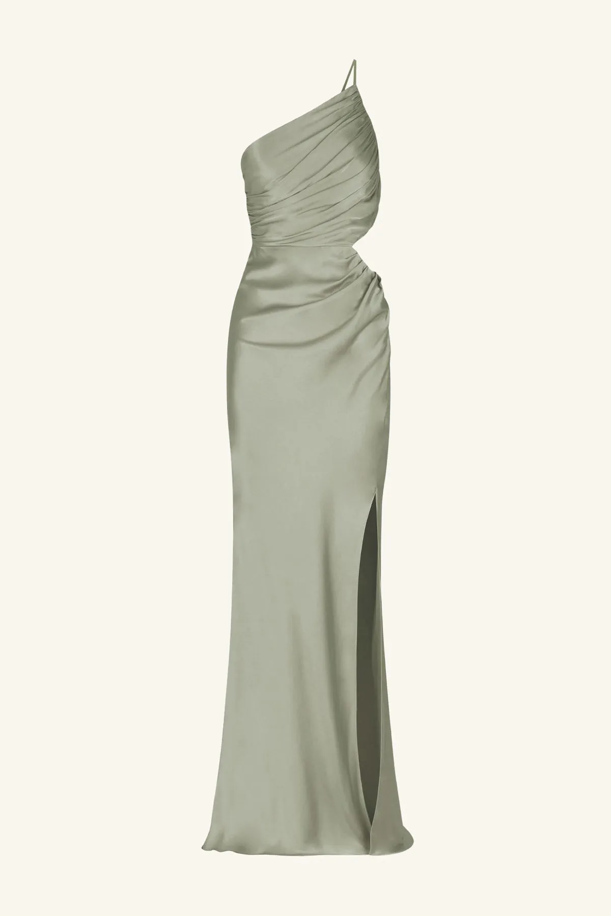 LA LUNE ASYMMETRICAL GATHERED MAXI DRESS - SAGE