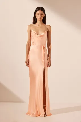 LA LUNE BIAS COWL MAXI DRESS - PEACH