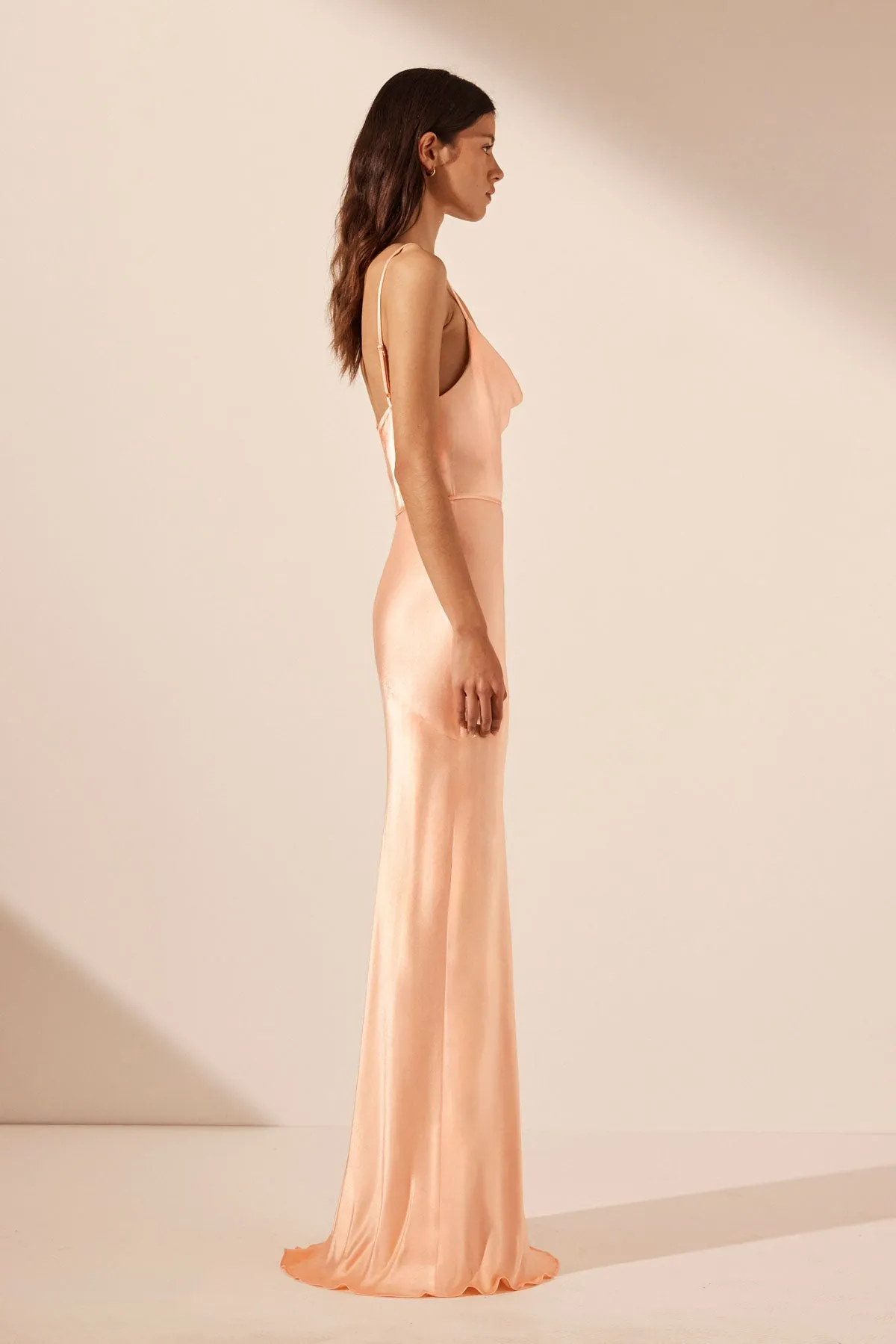 LA LUNE BIAS COWL MAXI DRESS - PEACH