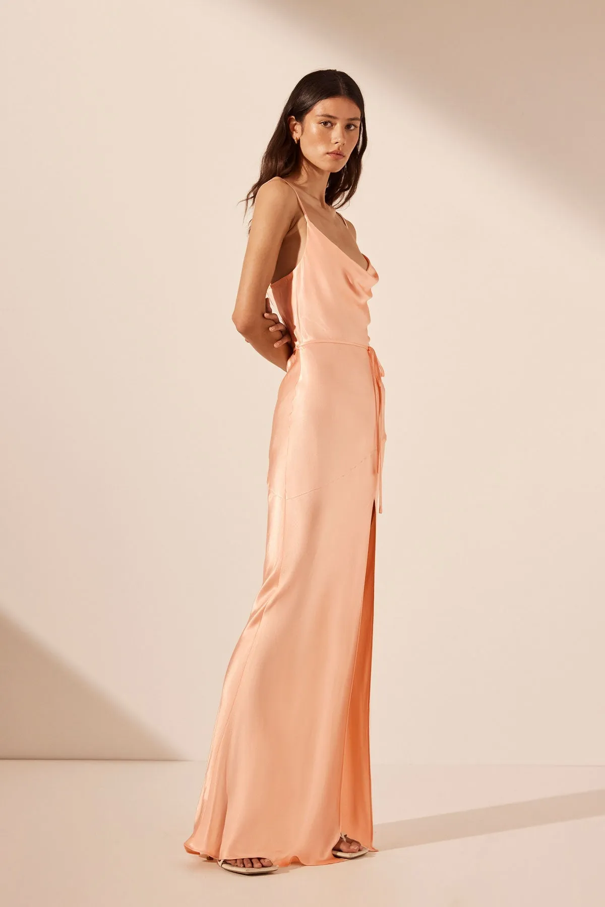 LA LUNE BIAS COWL MAXI DRESS - PEACH