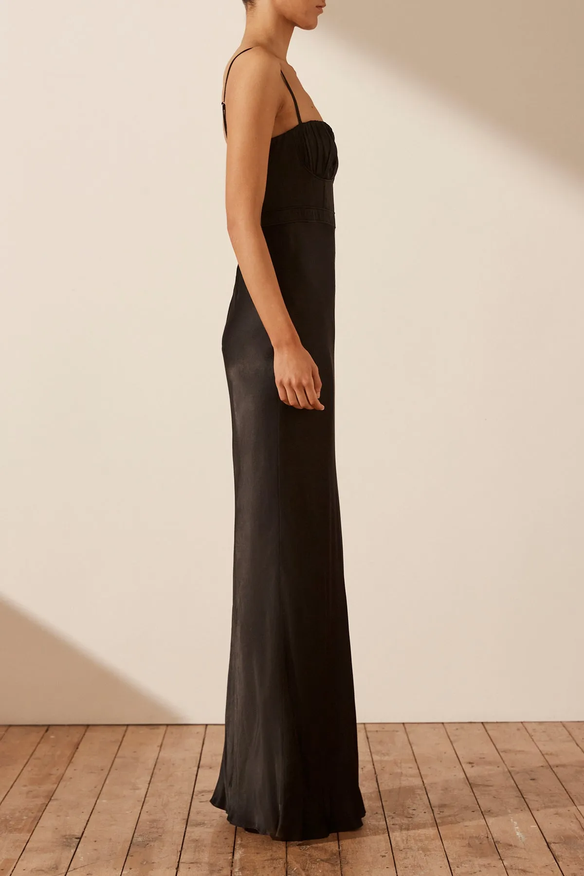 LA LUNE CORDED RUCHED MAXI DRESS - BLACK