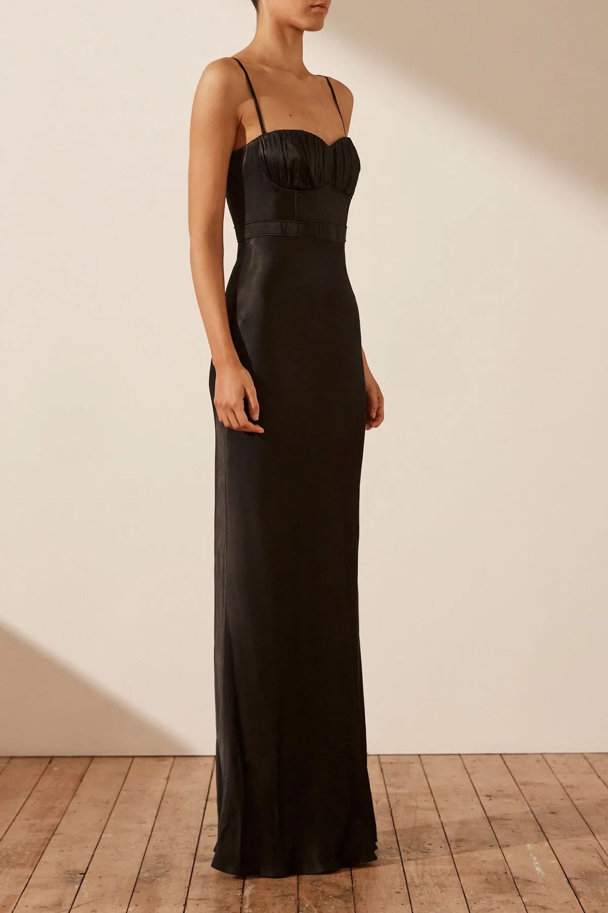 LA LUNE CORDED RUCHED MAXI DRESS - BLACK