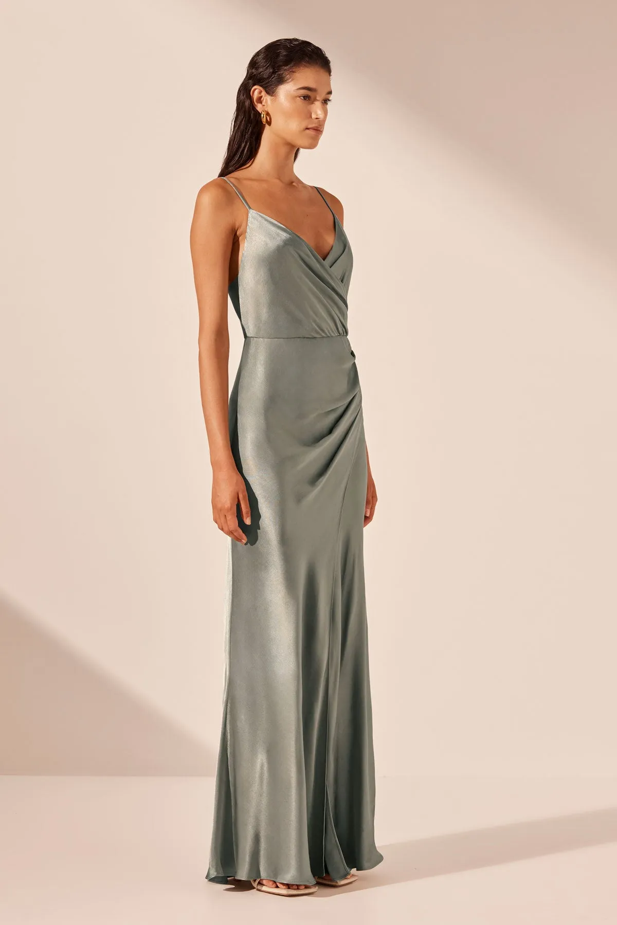 LA LUNE CROSS DRAPED MAXI DRESS - SAGE