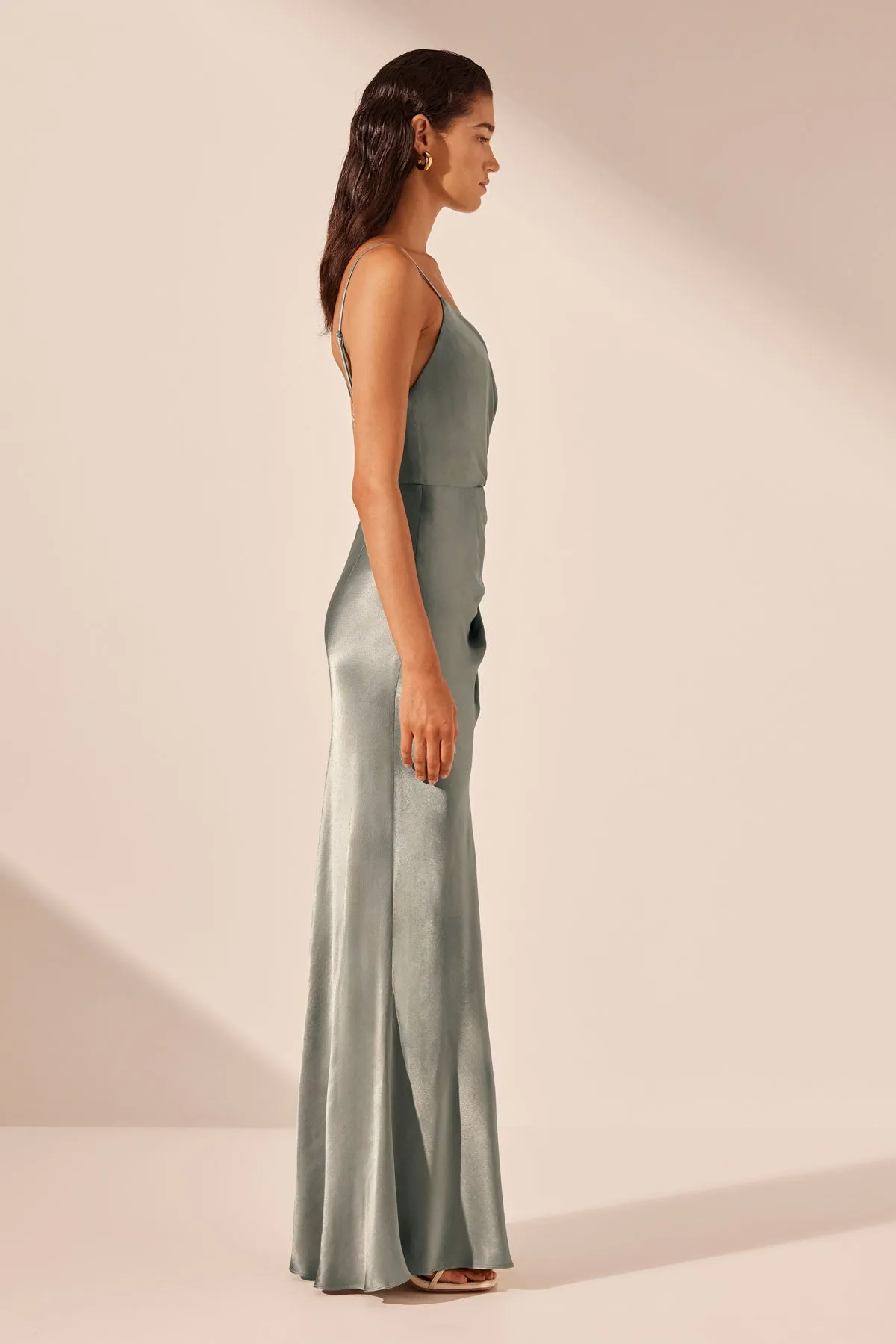 LA LUNE CROSS DRAPED MAXI DRESS - SAGE