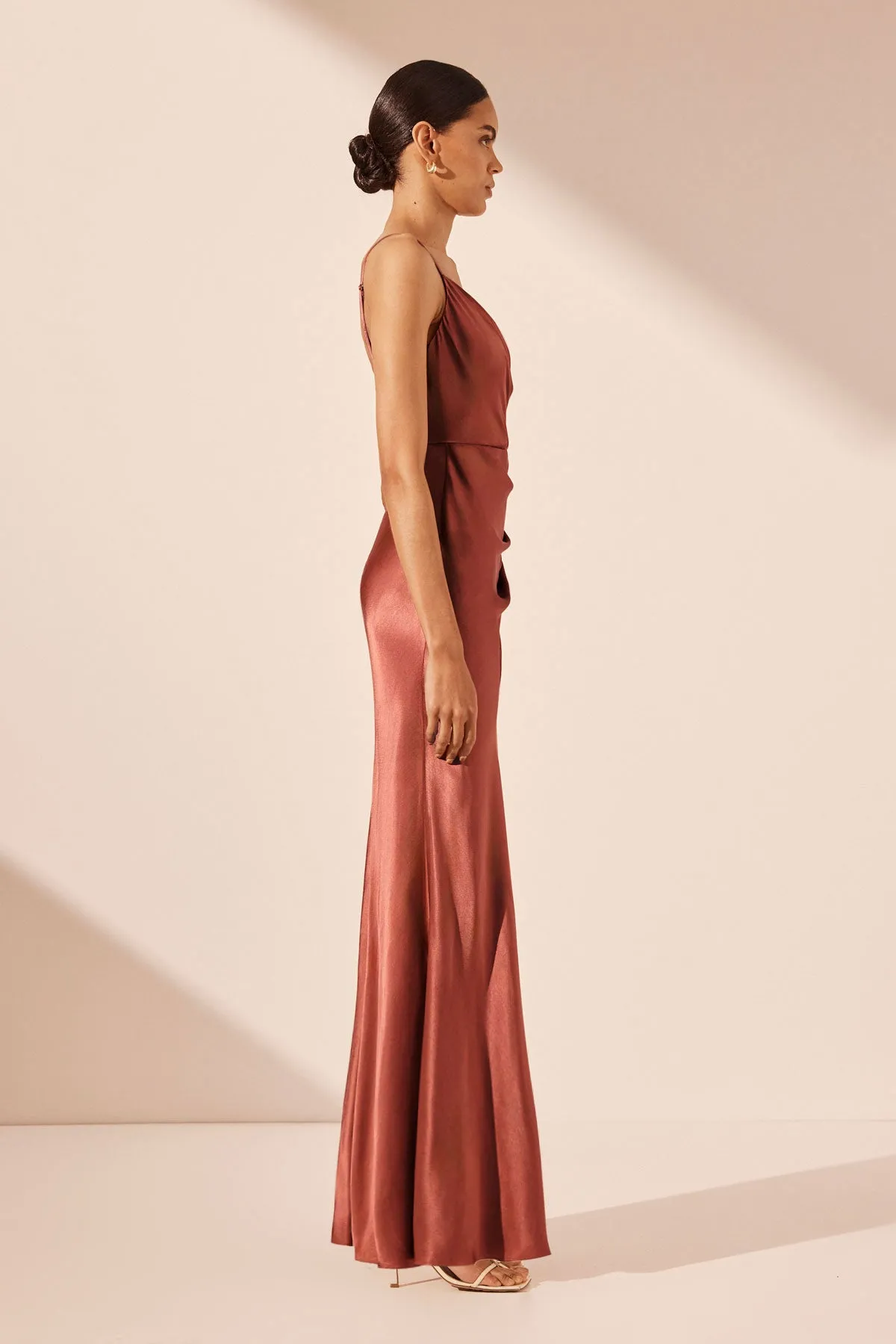 LA LUNE CROSS DRAPED MAXI DRESS - TERRACOTTA