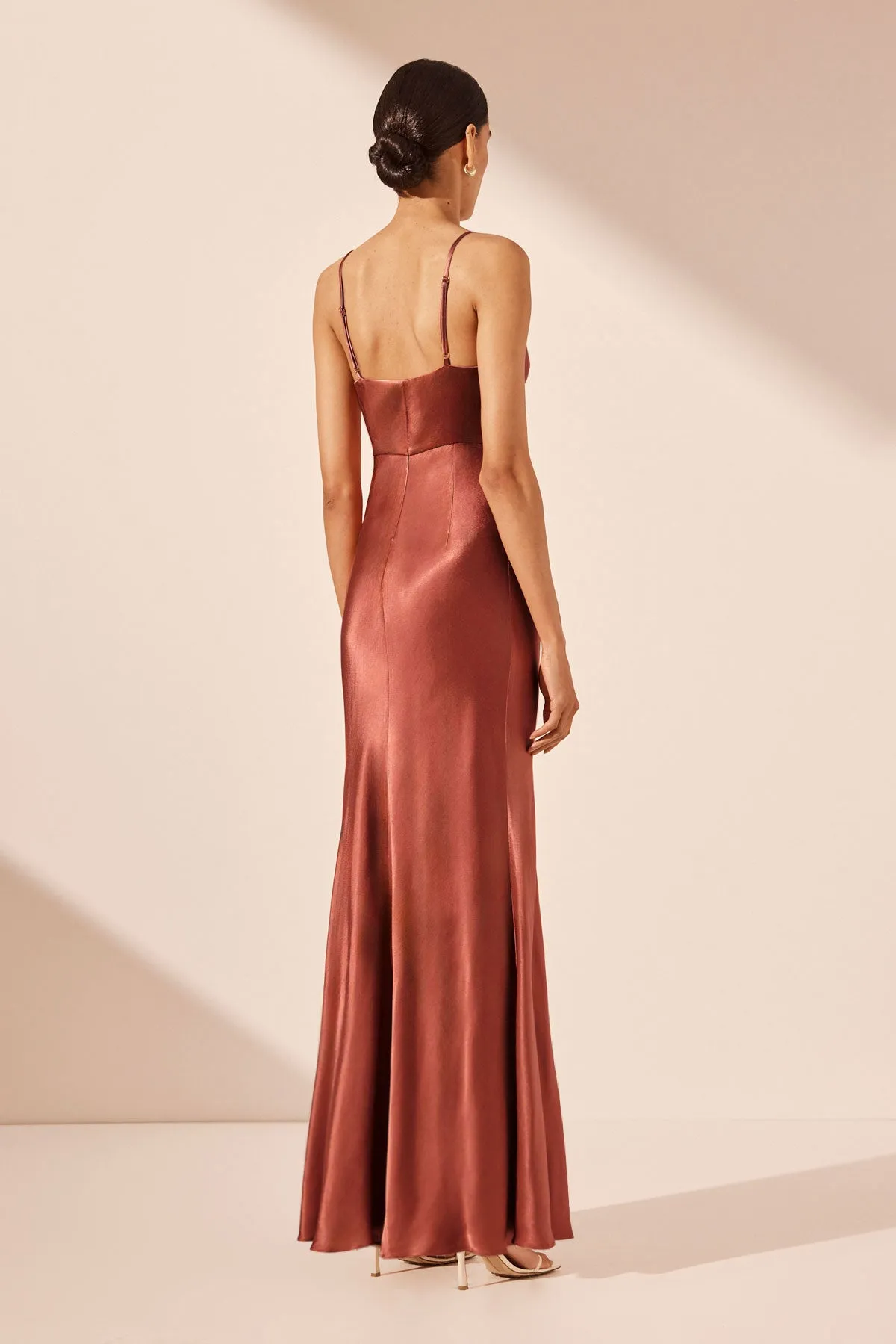 LA LUNE CROSS DRAPED MAXI DRESS - TERRACOTTA