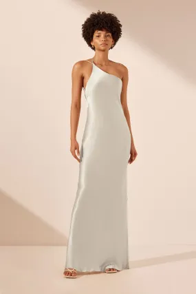 LA LUNE ONE SHOULDER COWL BACK MAXI DRESS - SILVER