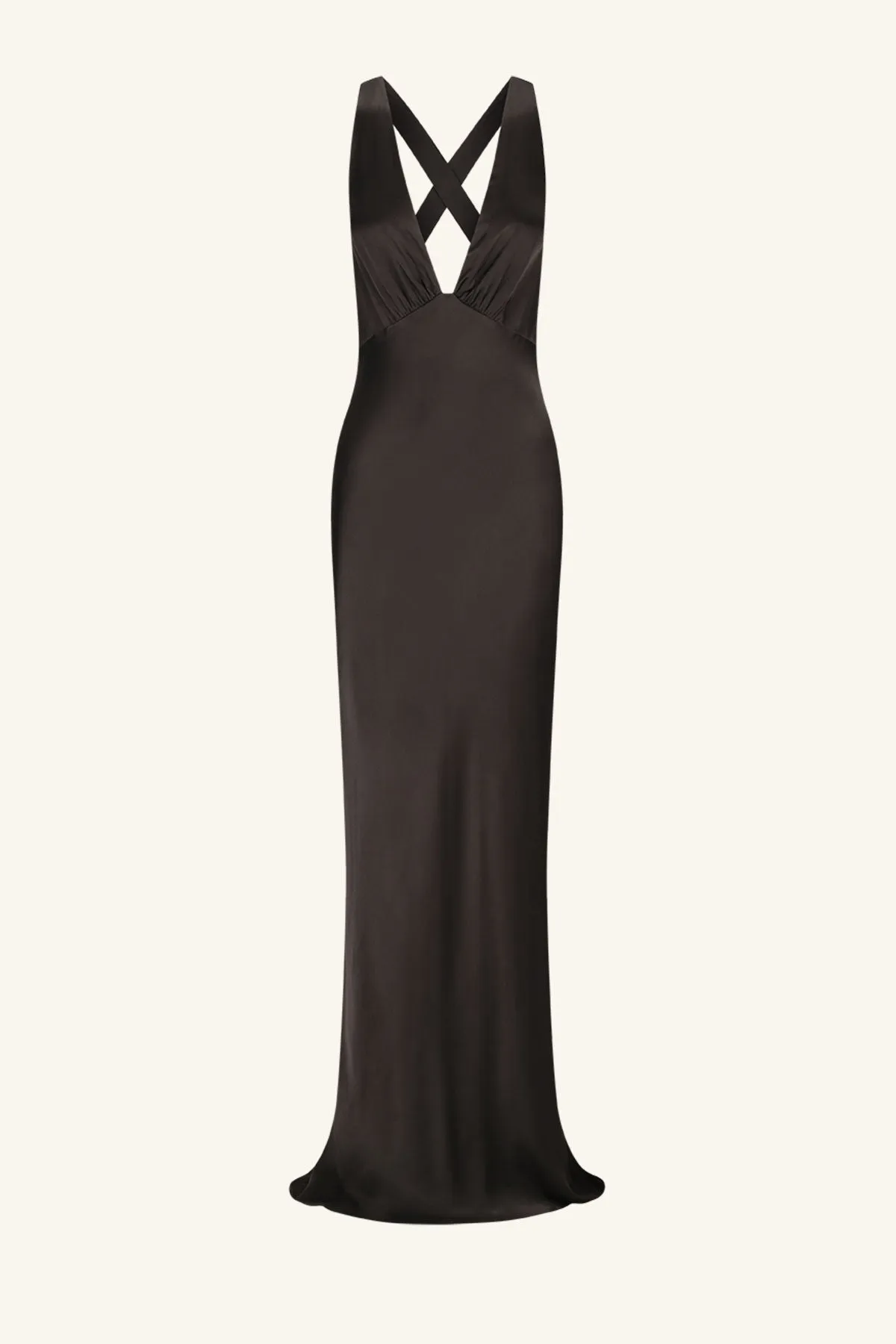 LA LUNE PLUNGED CROSS BACK MAXI DRESS - BLACK