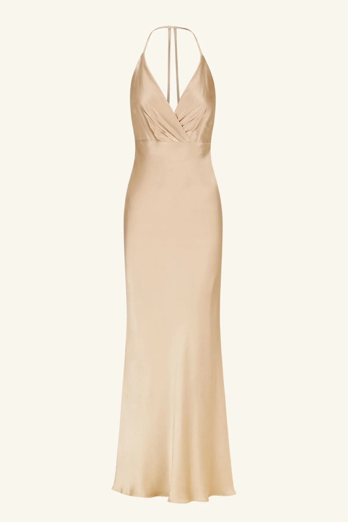 LA LUNE PLUNGED OPEN BACK HALTER MAXI DRESS - GOLD