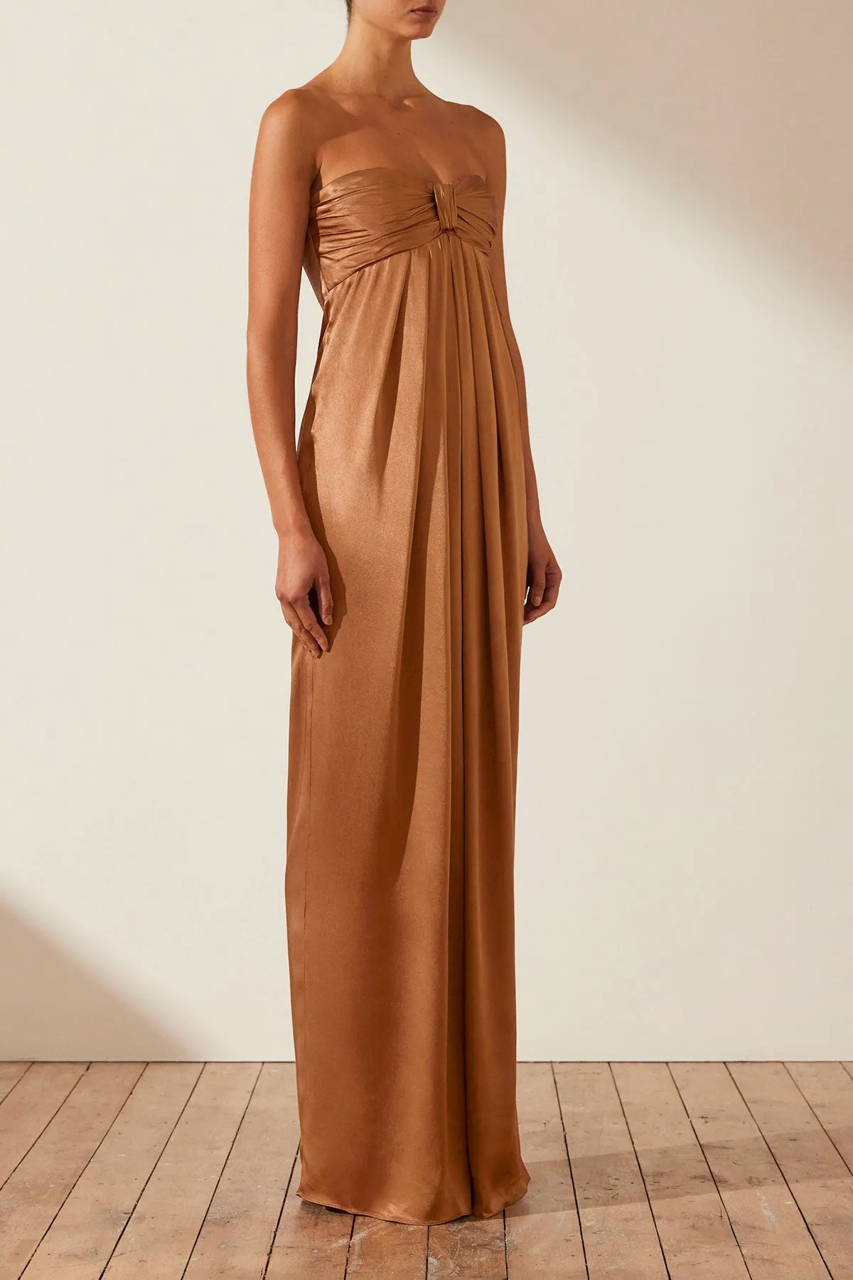 LA LUNE STRAPLESS KNOT MAXI DRESS - ALMOND