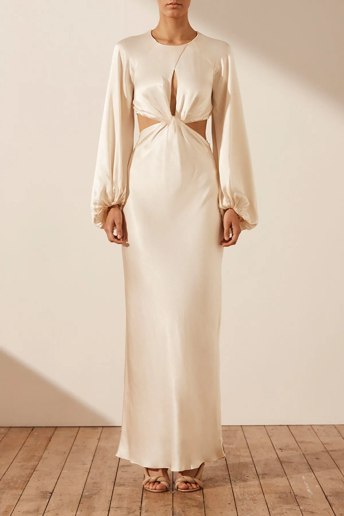 LA LUNE TWIST FRONT CUT OUT MAXI DRESS - CREAM