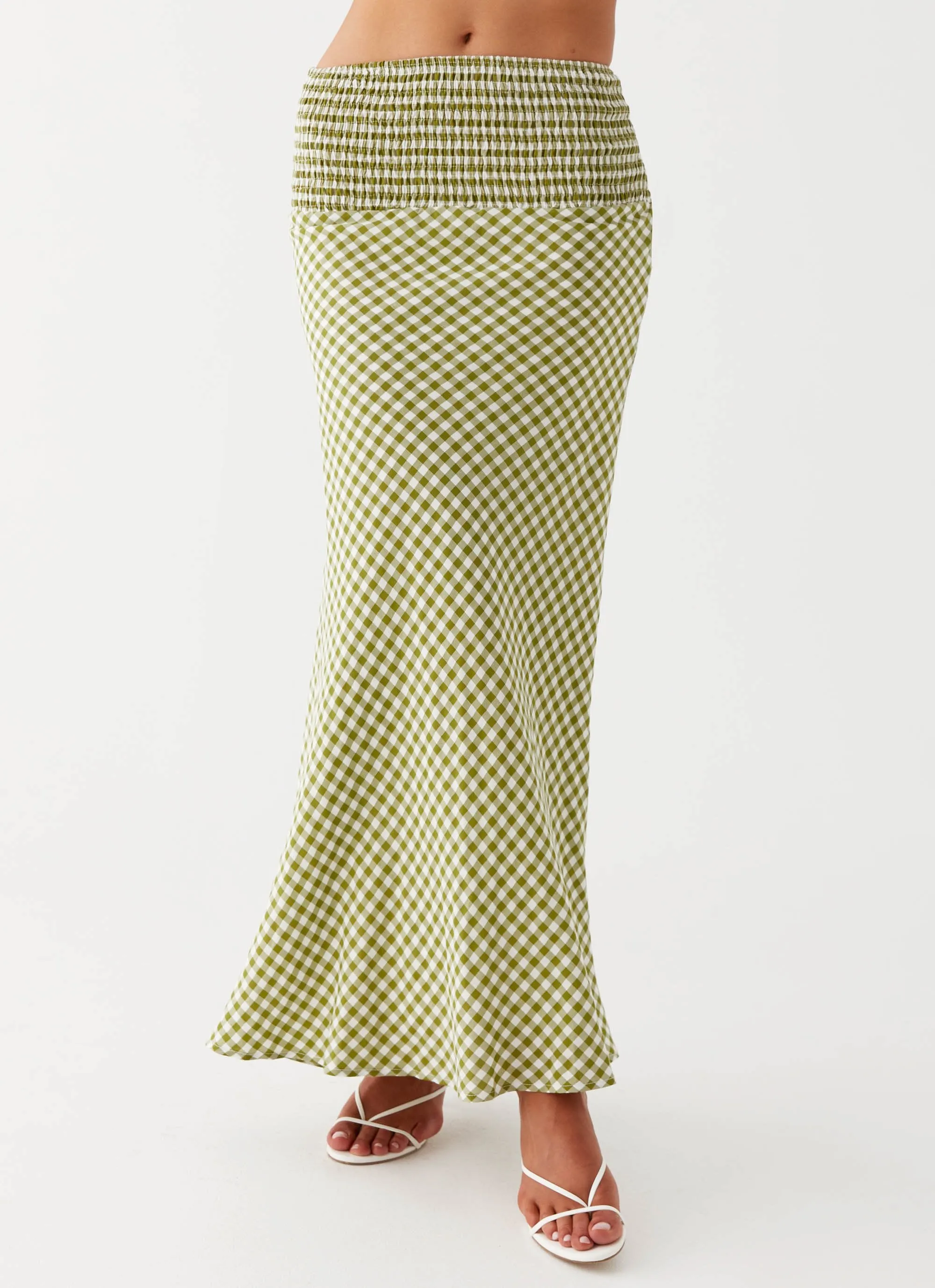 Leilani Maxi Skirt - Khaki Gingham