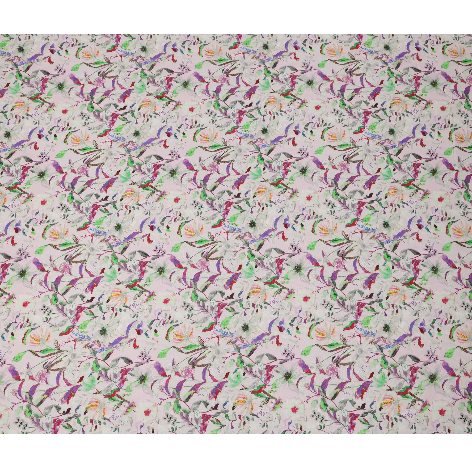 Light Pink Tropical Floral Viscose Crepe Digital Print Fabric, 110 cm Wide, Made in India-D20995