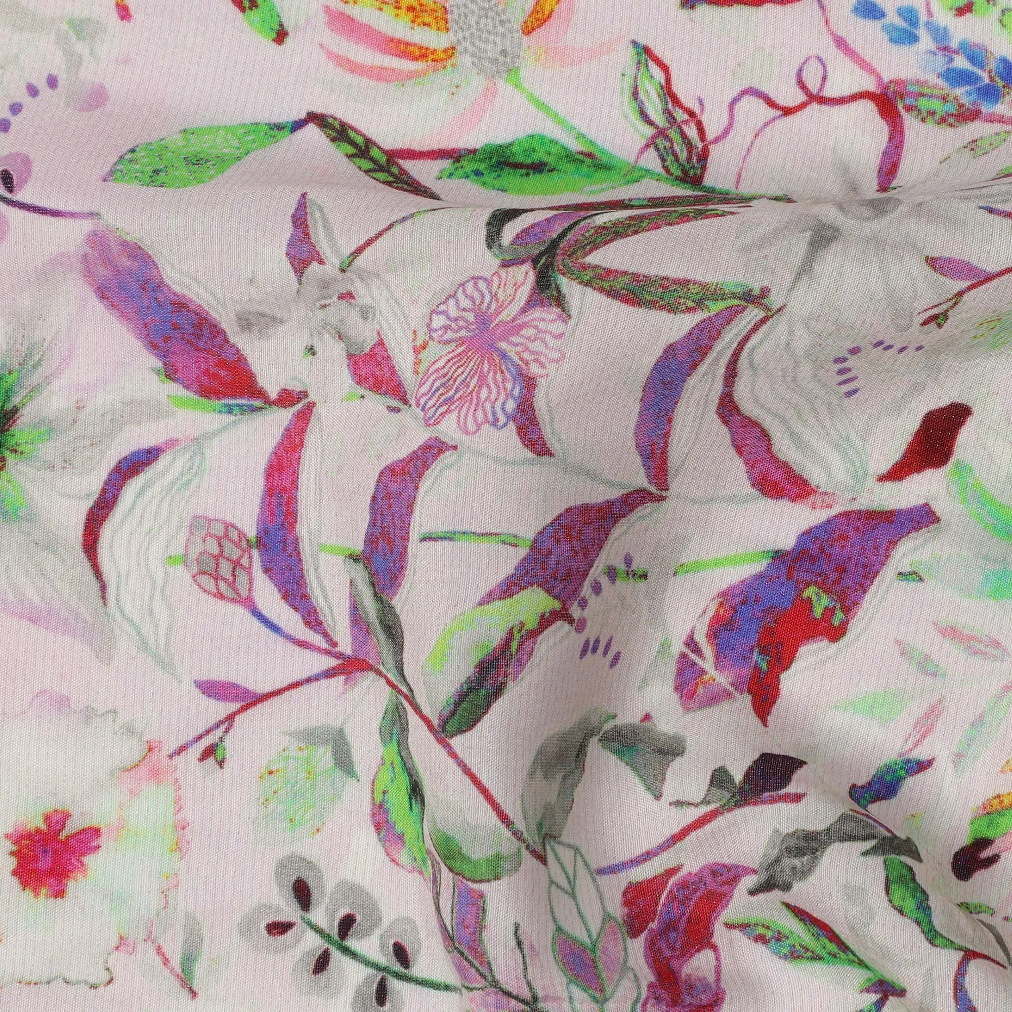 Light Pink Tropical Floral Viscose Crepe Digital Print Fabric, 110 cm Wide, Made in India-D20995