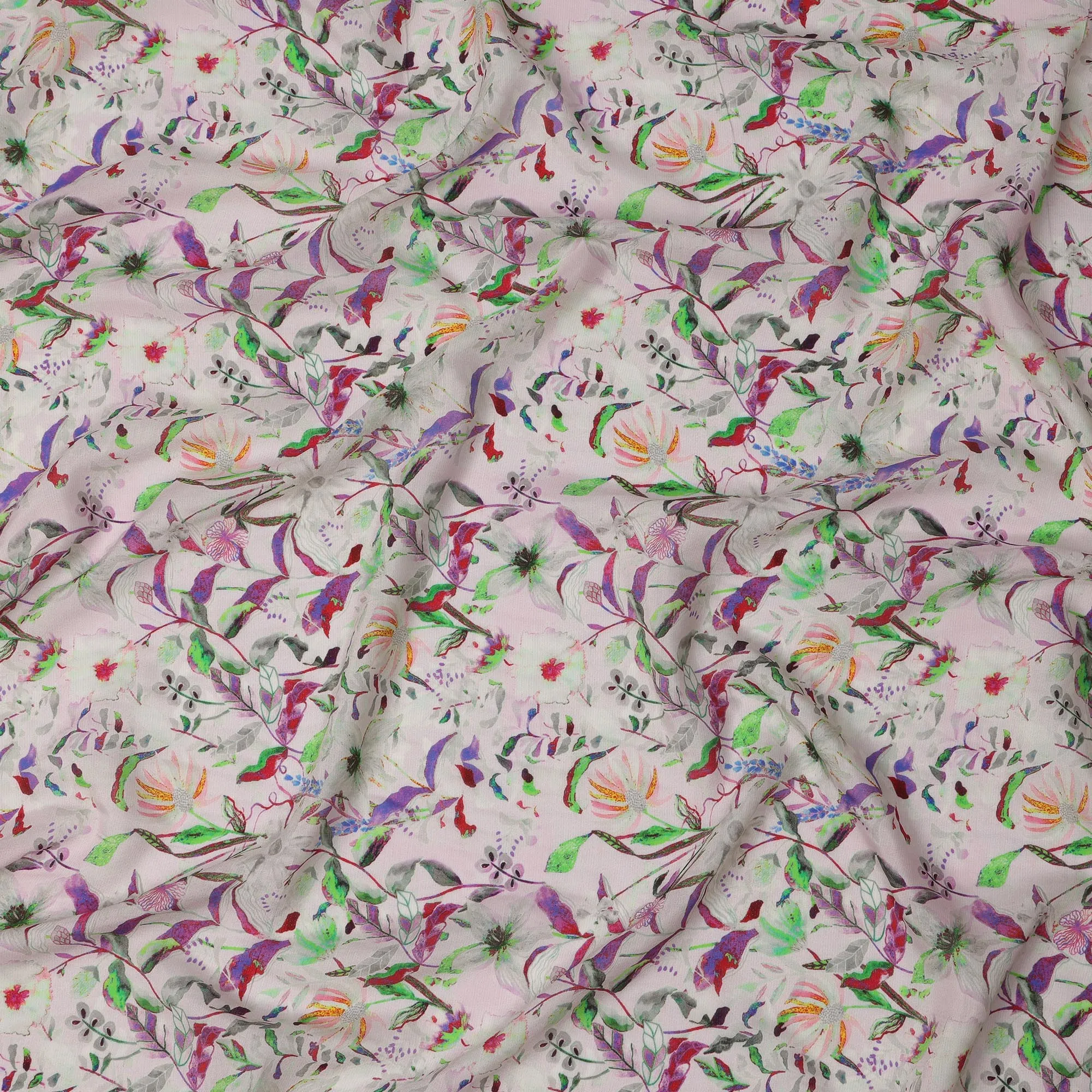 Light Pink Tropical Floral Viscose Crepe Digital Print Fabric, 110 cm Wide, Made in India-D20995