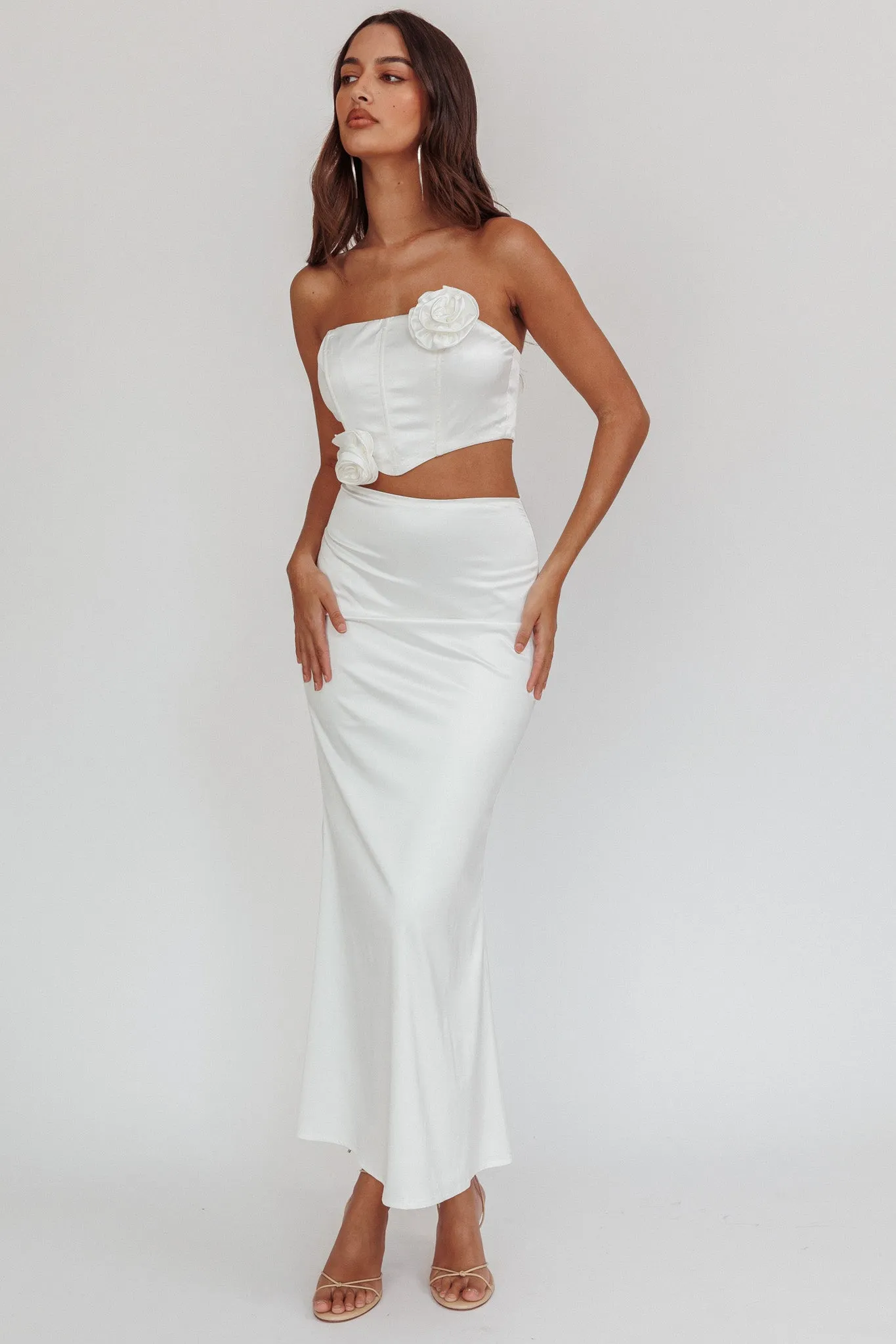 Like A Dove Satin Maxi Skirt Oyster