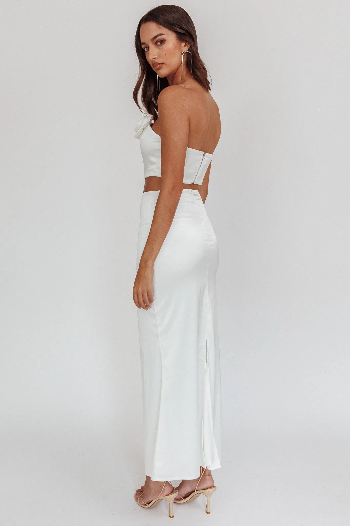 Like A Dove Satin Maxi Skirt Oyster