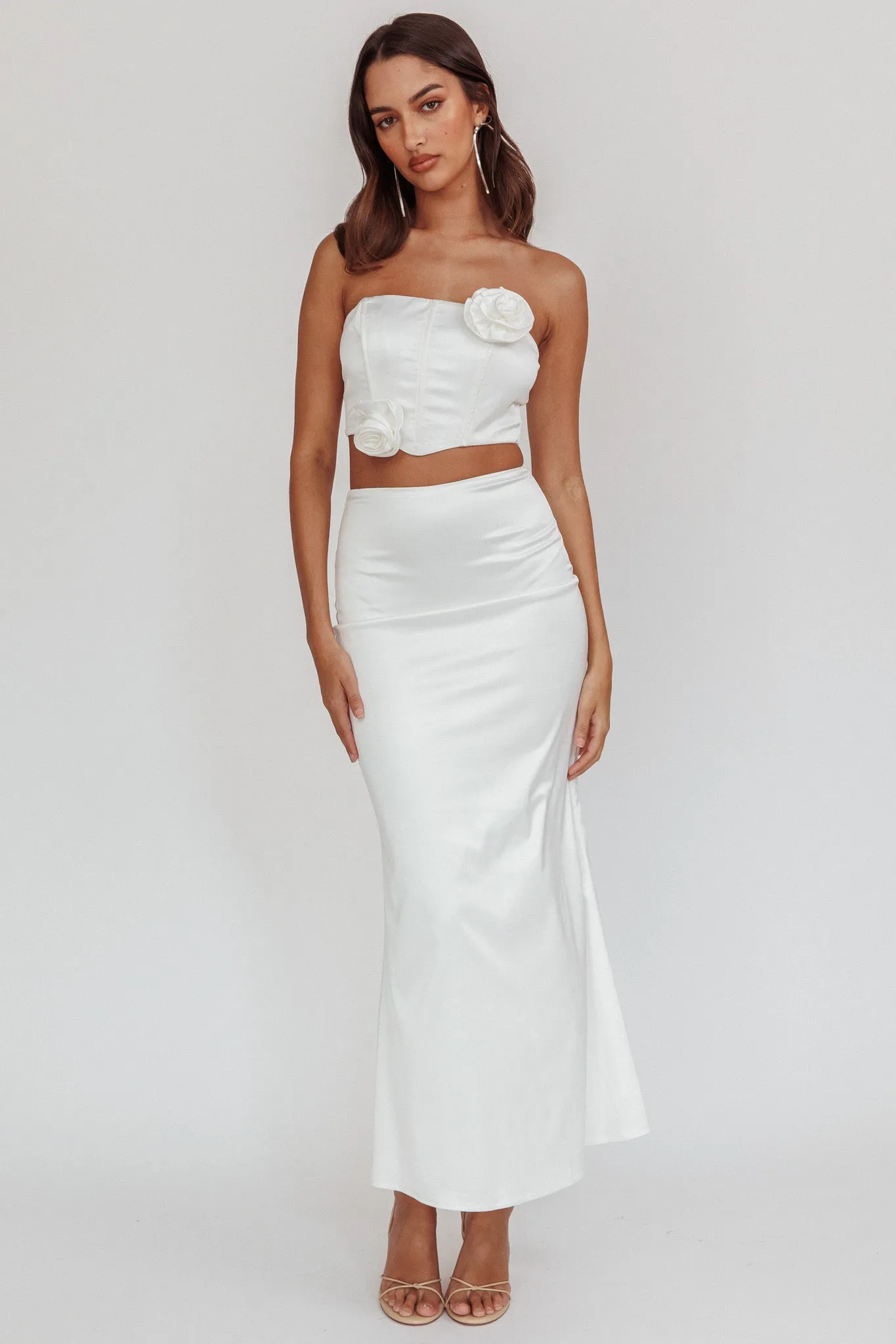 Like A Dove Satin Maxi Skirt Oyster