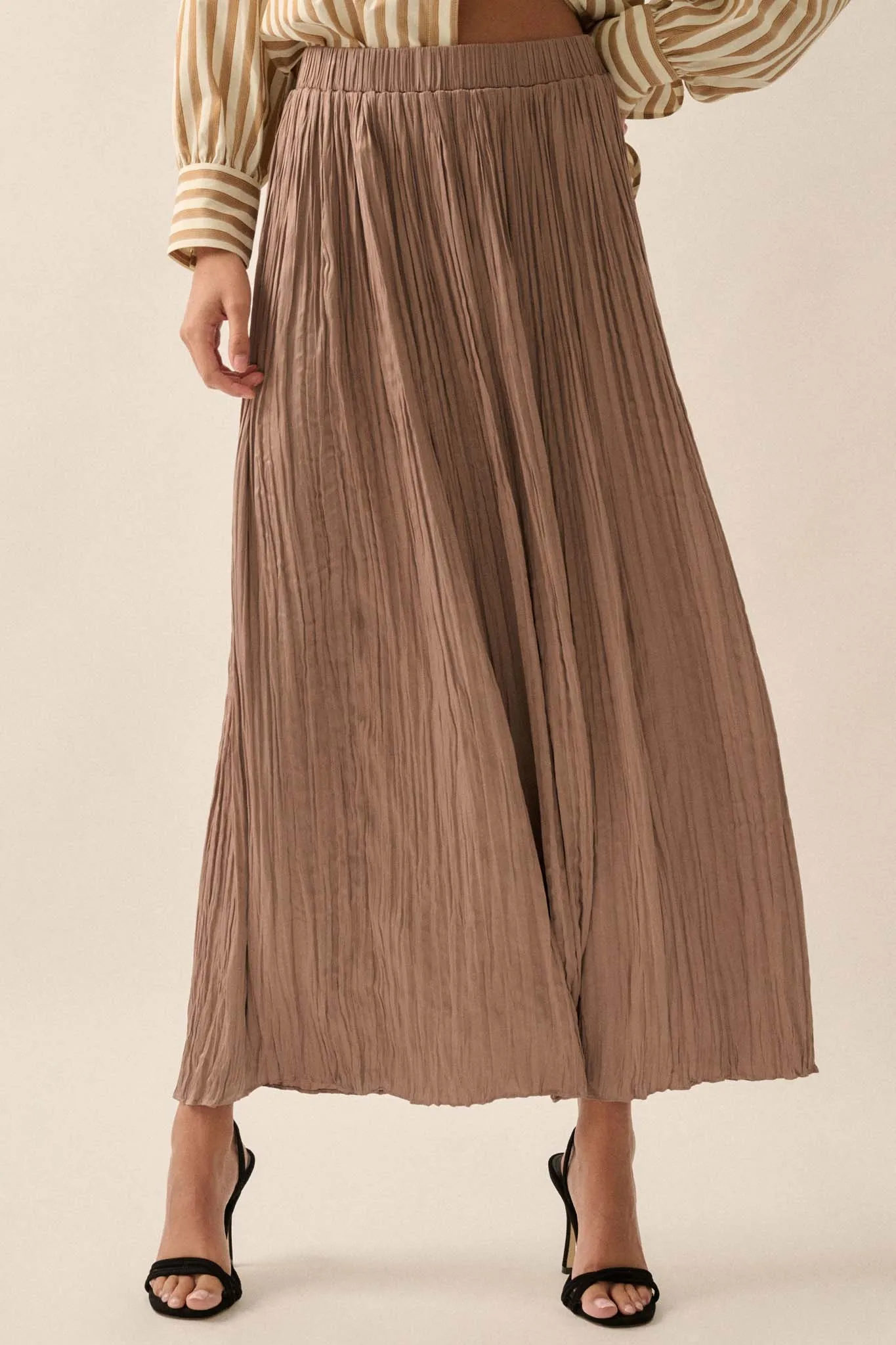 Luster for Life Pleated Textured Satin Maxi Skirt