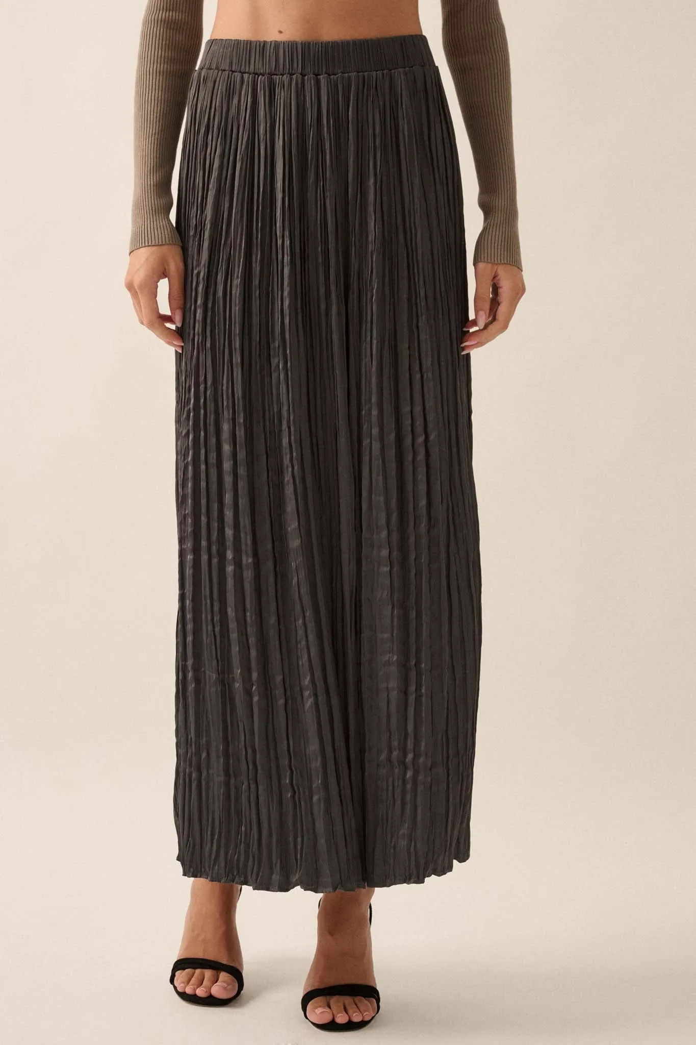 Luster for Life Pleated Textured Satin Maxi Skirt