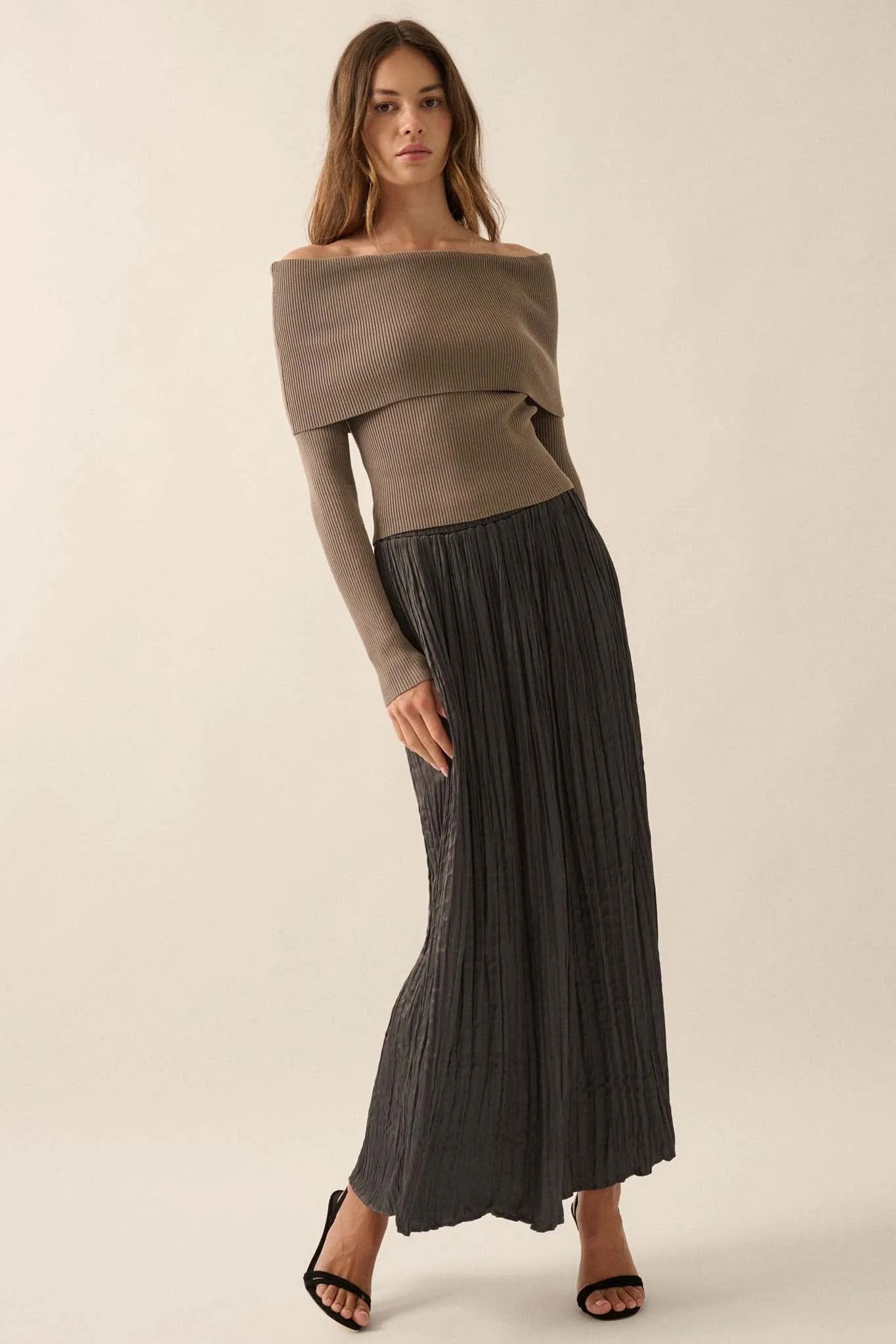 Luster for Life Pleated Textured Satin Maxi Skirt