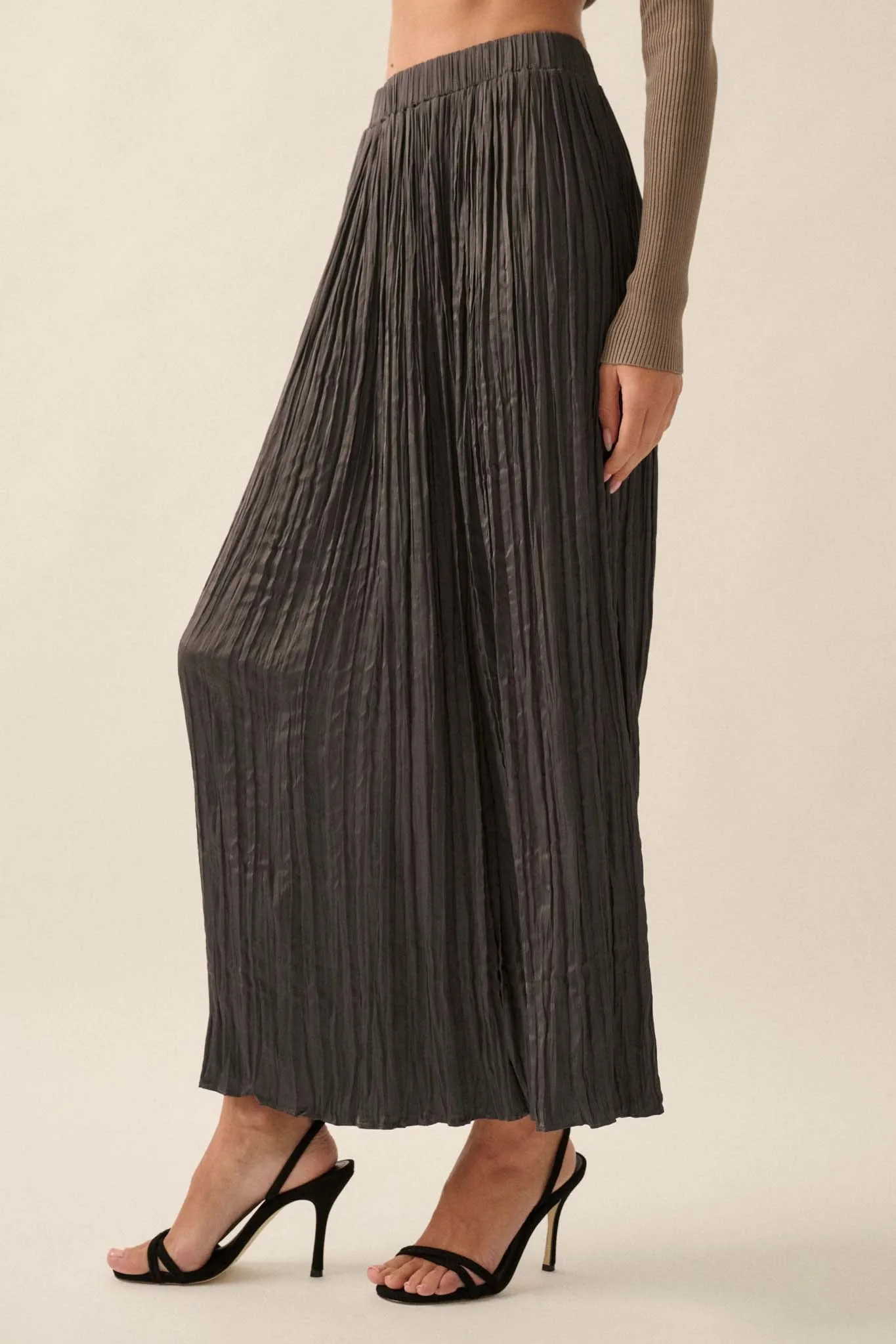 Luster for Life Pleated Textured Satin Maxi Skirt