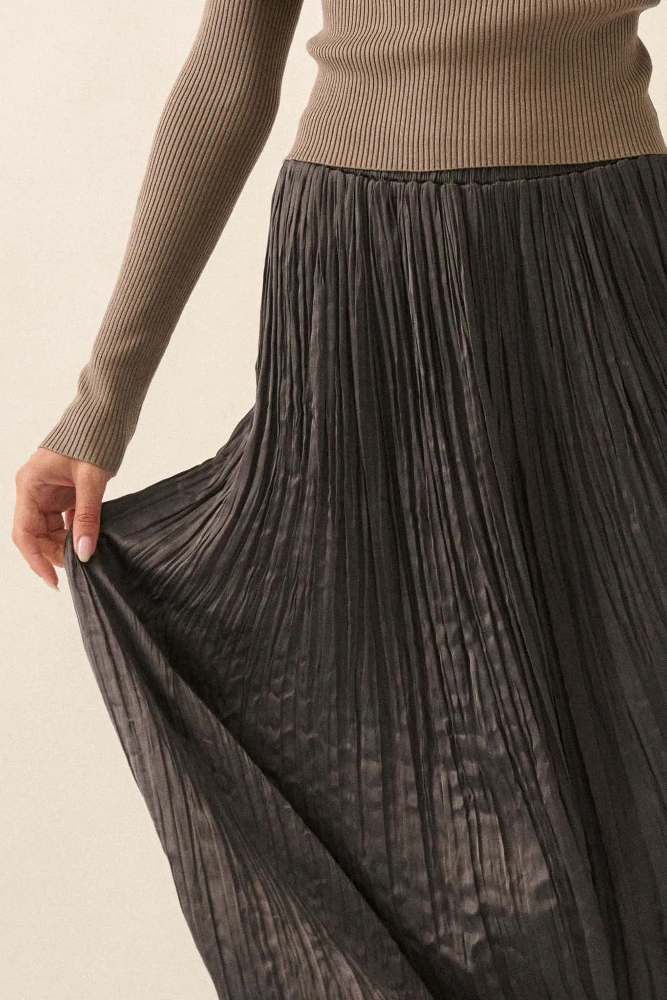 Luster for Life Pleated Textured Satin Maxi Skirt