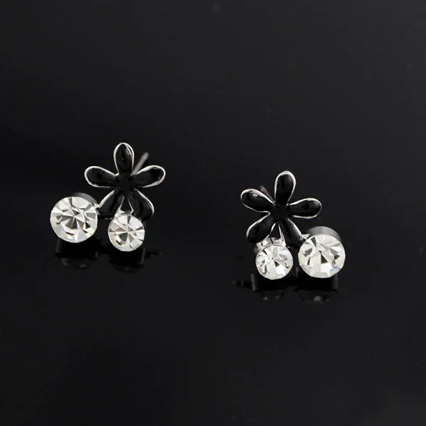 LUX Black&White Enamel Floral Jewelry Set w/ Swarovski Rhinestones