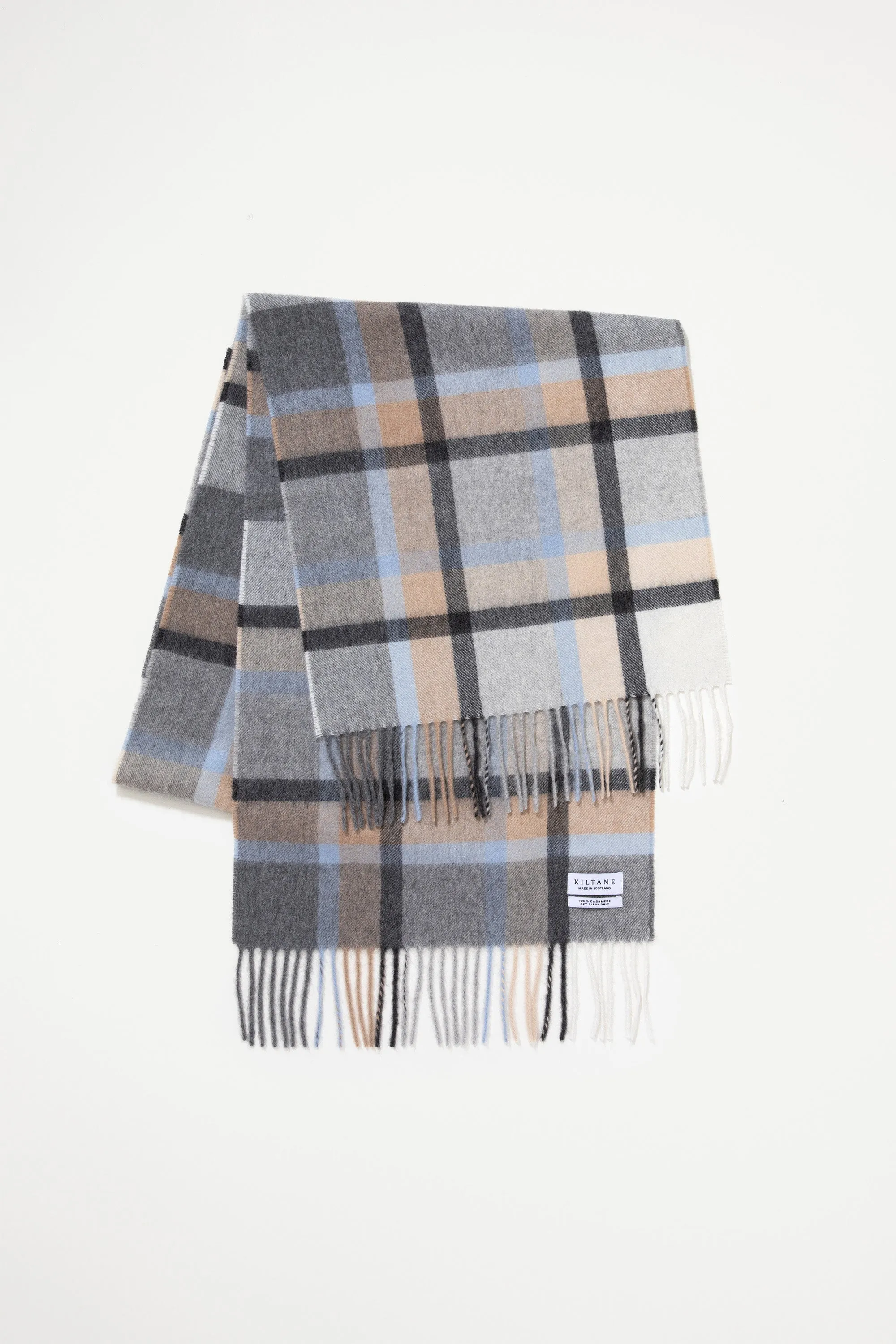 Made in Scotland Princeton Check Cashmere Wide Scarf - Blue