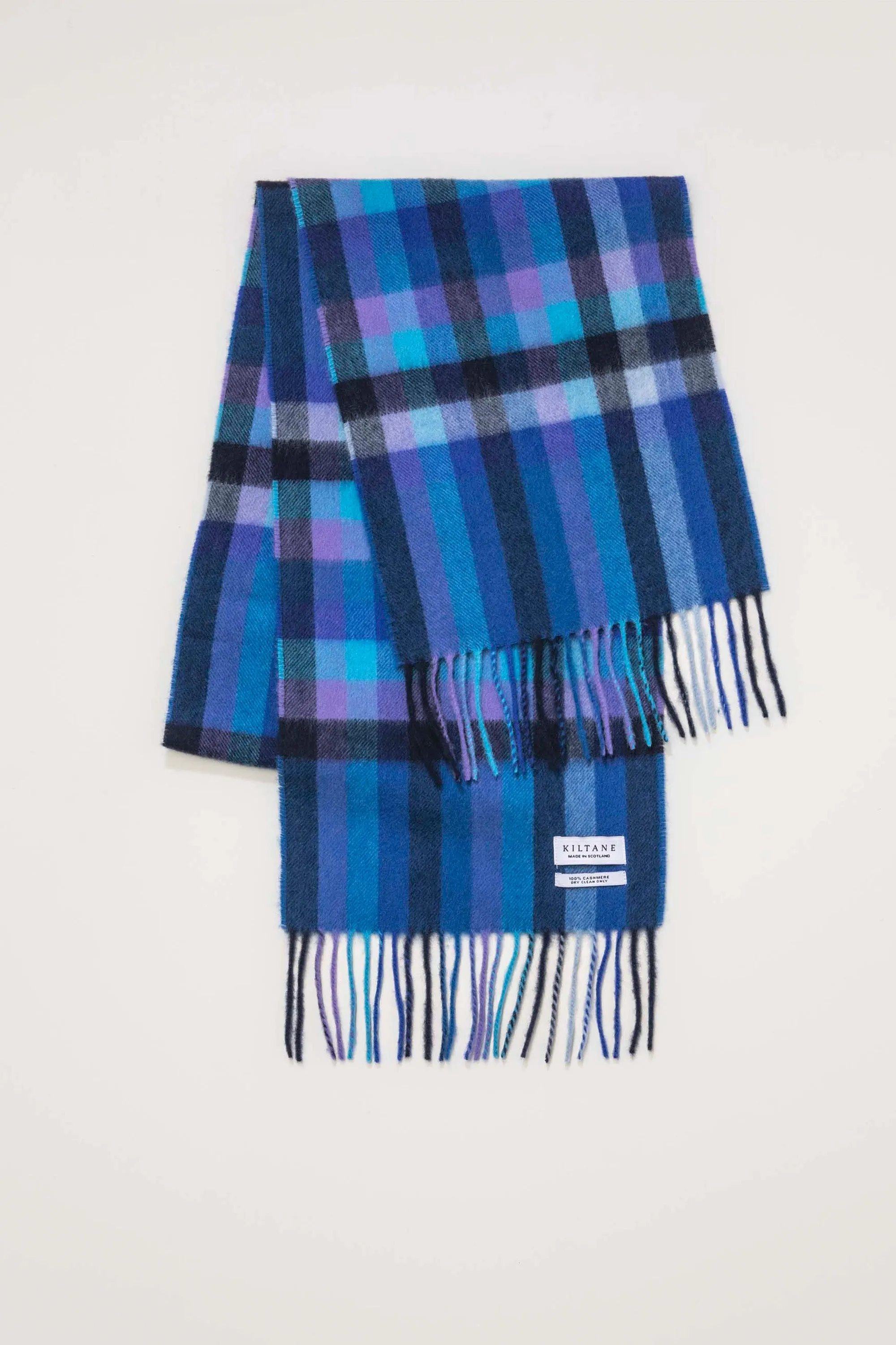 Made In Scotland Stepping Check Cashmere Scarf - Blue