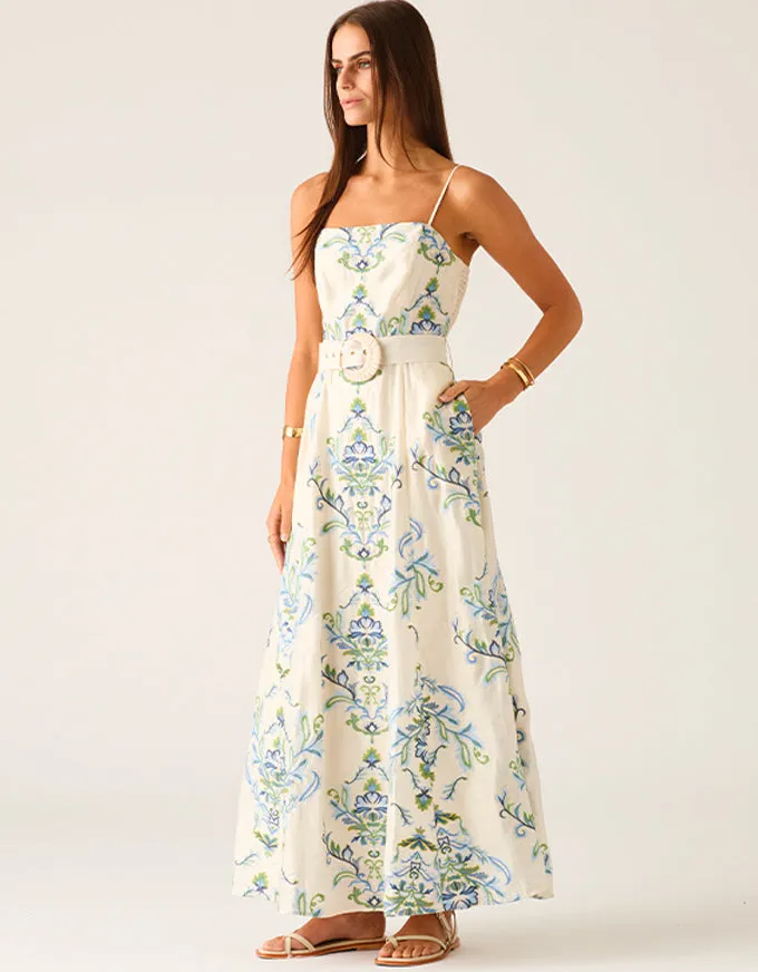 Marcela Embroidery Dress Ivory/Blue