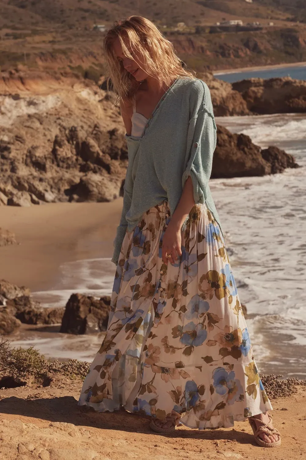 Marigold Drift Floral Maxi Skirt