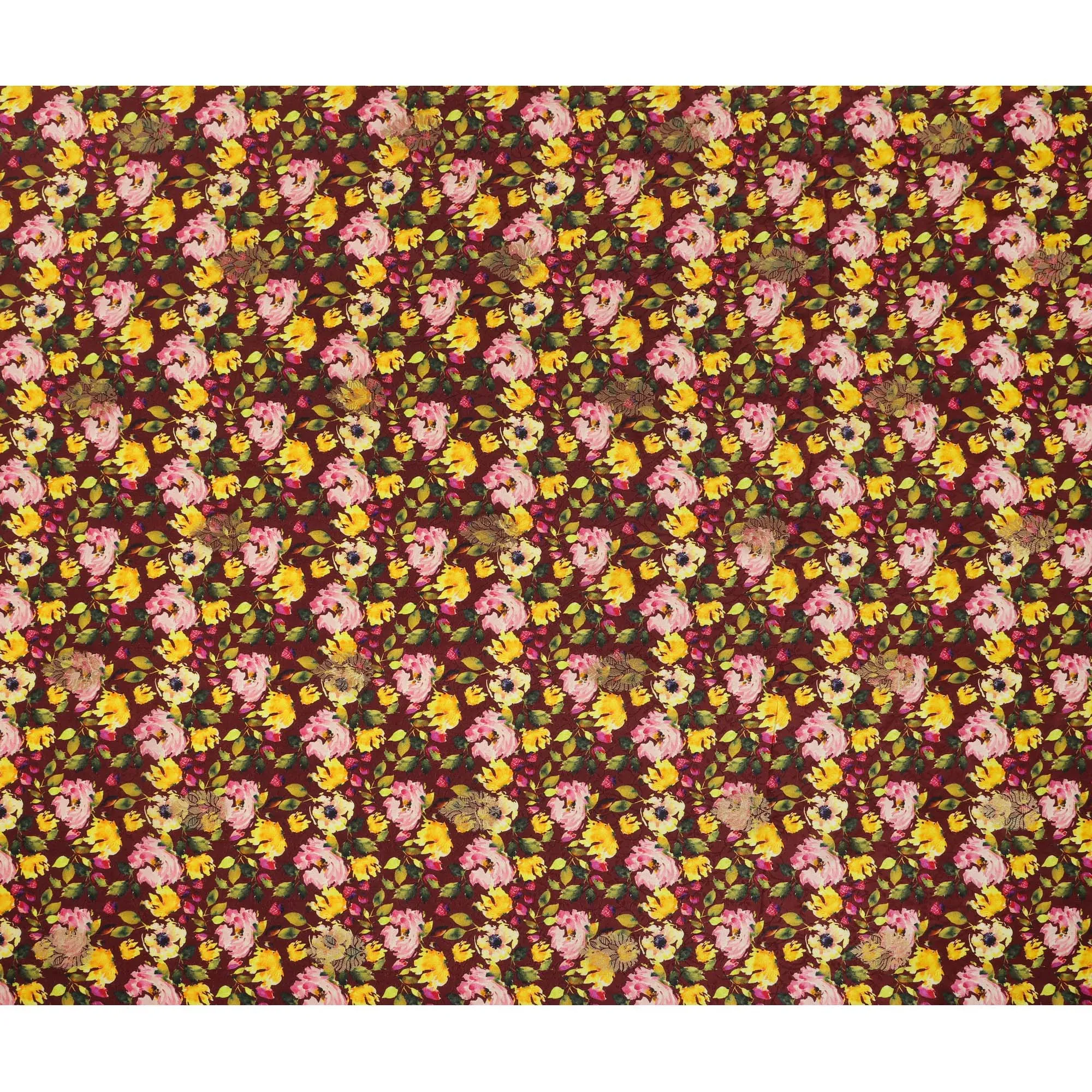 Maroon Floral Viscose Crepe Digital Print Fabric, 110 cm Wide, Made in India-D20988