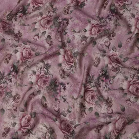 Mauve Rose Floral Viscose Crepe Digital Print Fabric, 110 cm Wide, Made in India-D20976