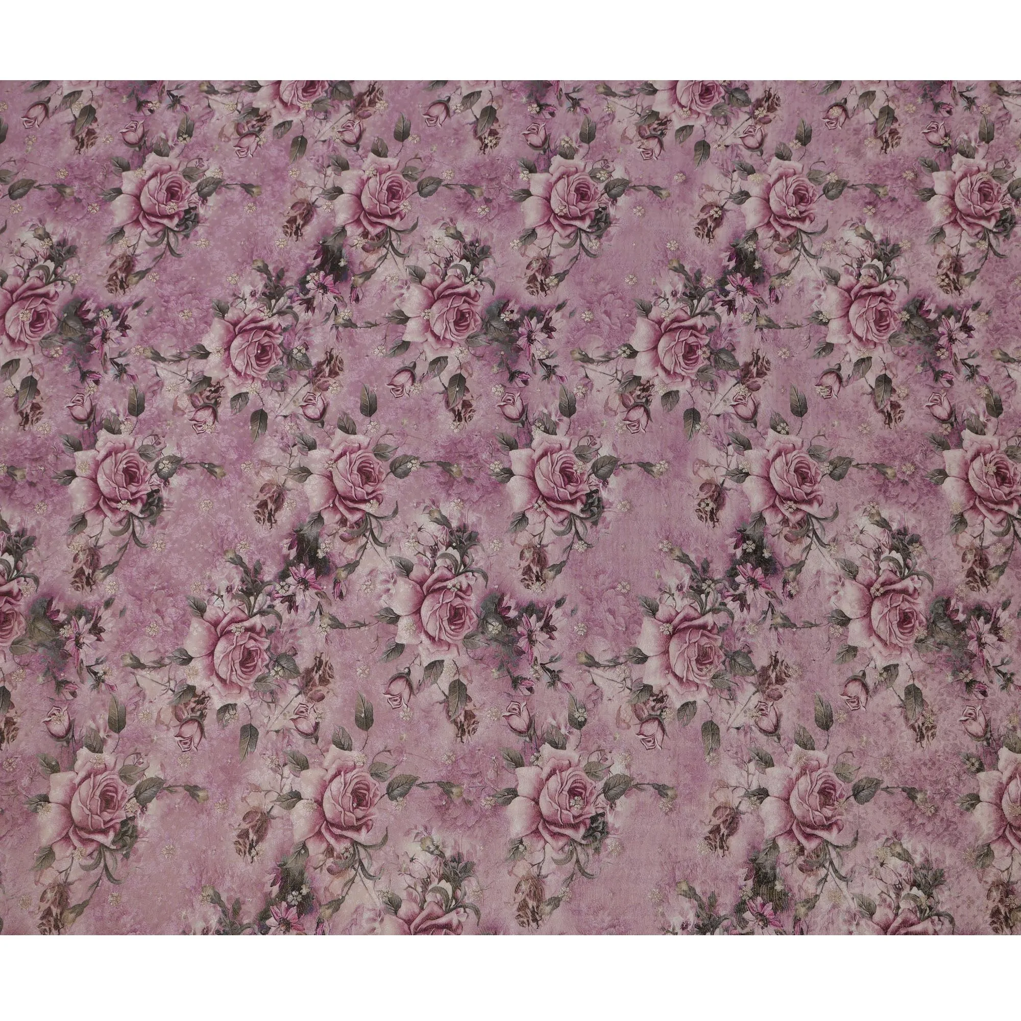 Mauve Rose Floral Viscose Crepe Digital Print Fabric, 110 cm Wide, Made in India-D20976