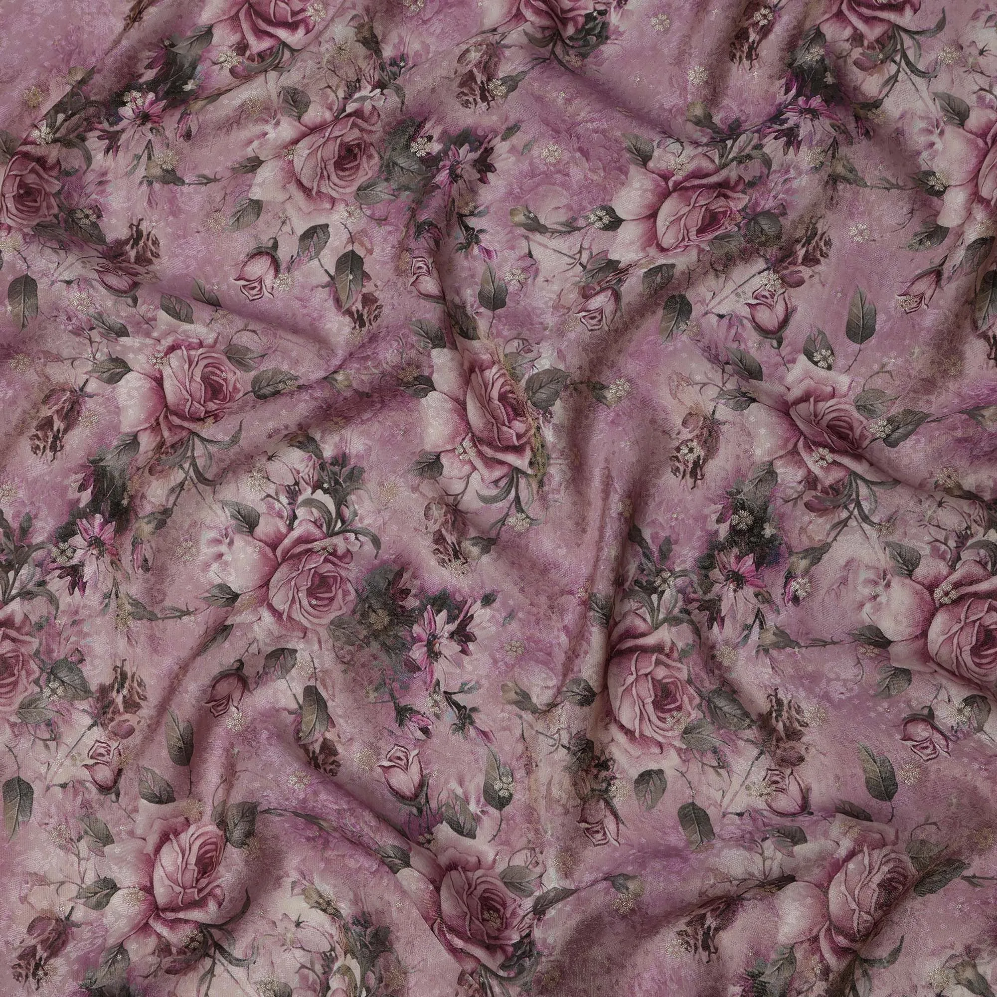 Mauve Rose Floral Viscose Crepe Digital Print Fabric, 110 cm Wide, Made in India-D20976