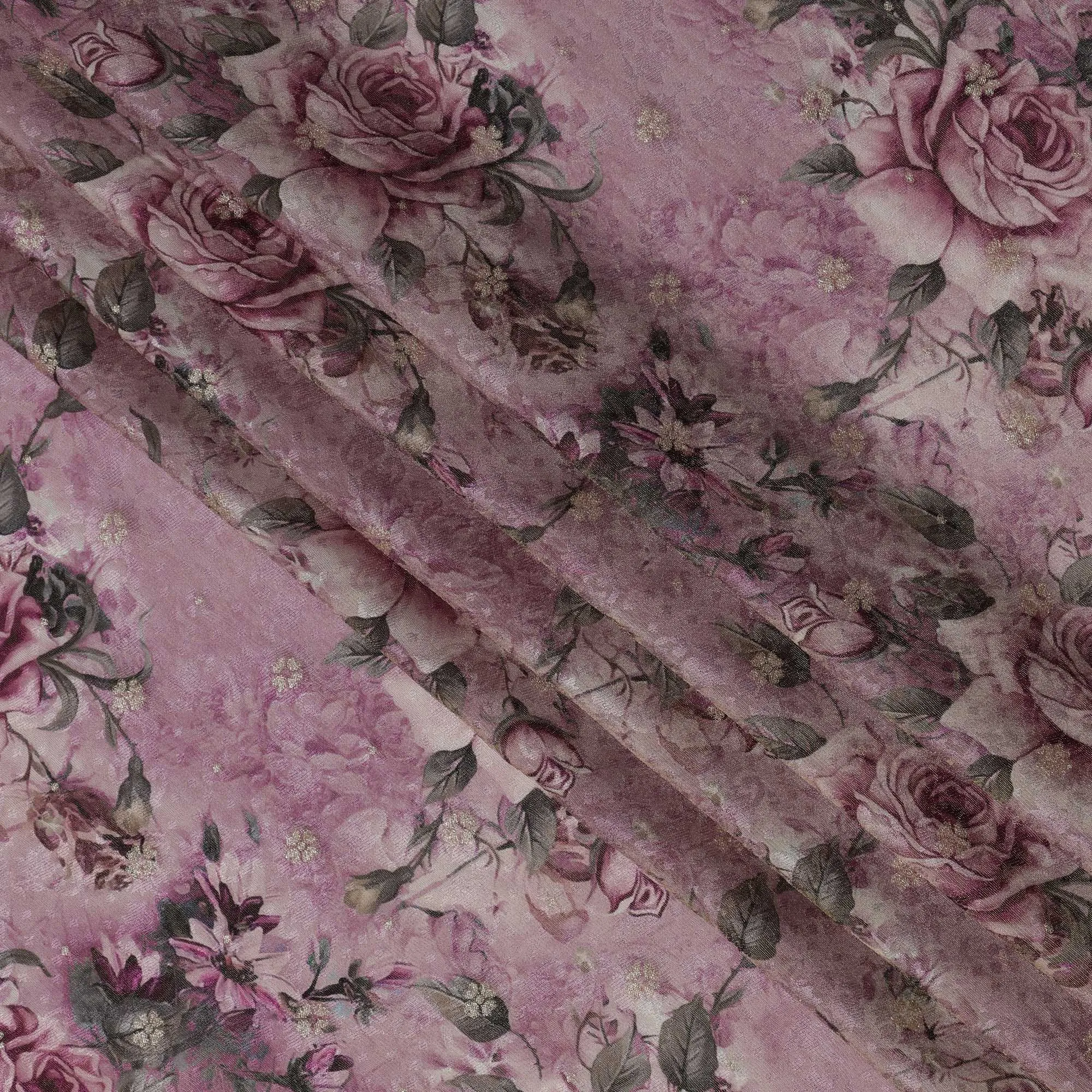 Mauve Rose Floral Viscose Crepe Digital Print Fabric, 110 cm Wide, Made in India-D20976