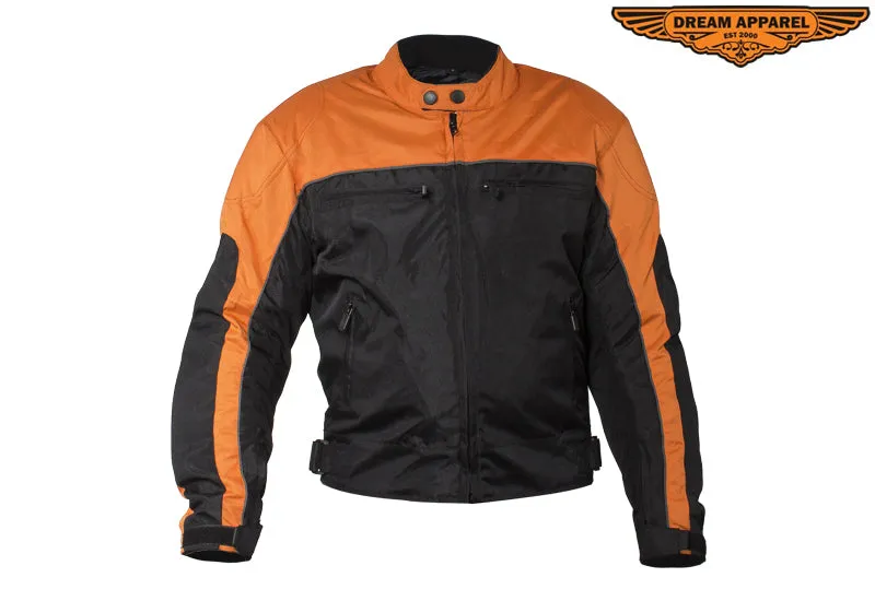 Mens Black and Orange Mesh and Nylon Motorcycle Jacket