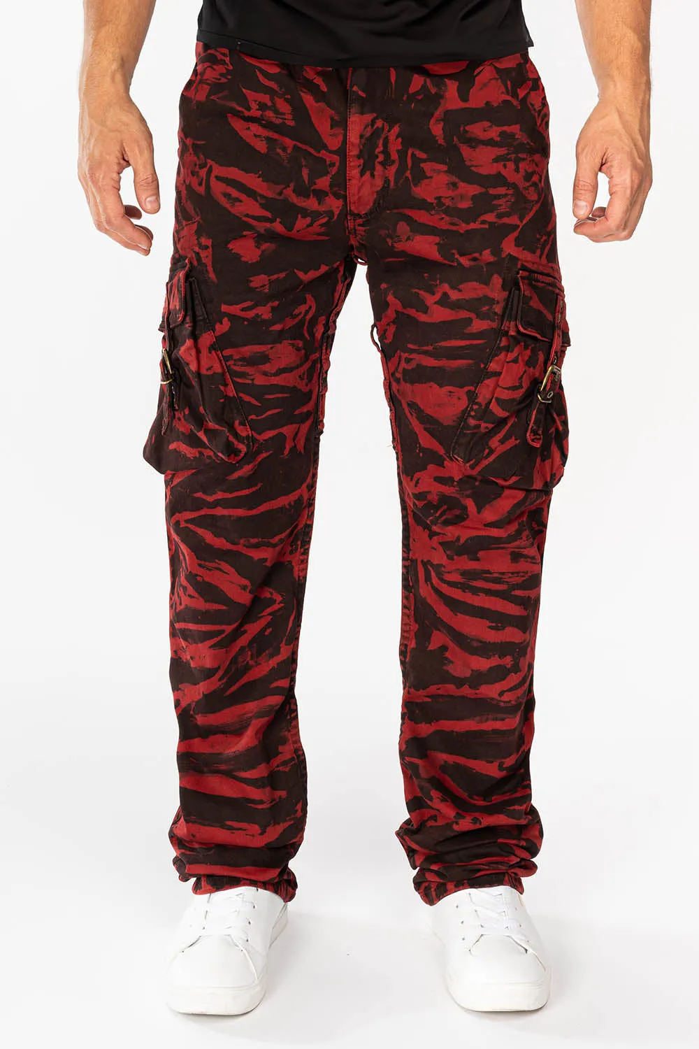 MENS MILITARY STYLE CARGO PANTS IN TORNADO RED