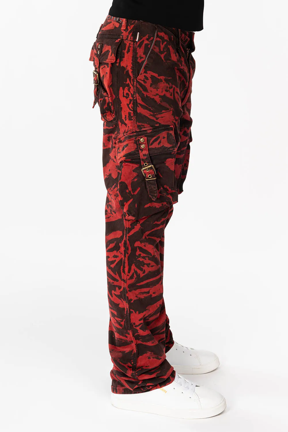 MENS MILITARY STYLE CARGO PANTS IN TORNADO RED