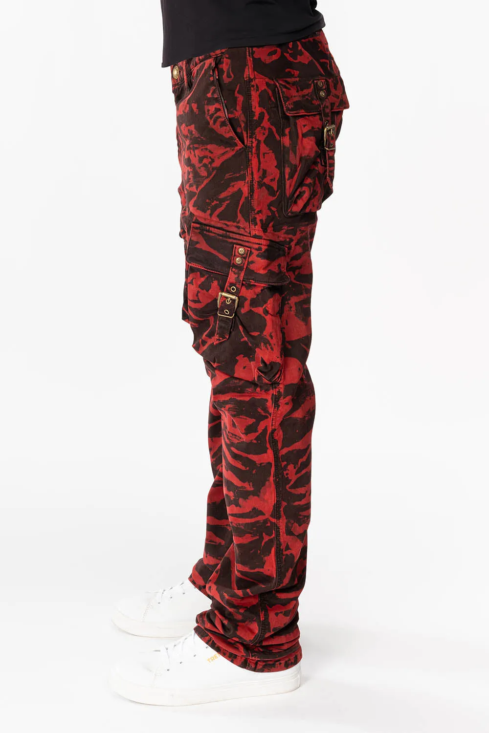 MENS MILITARY STYLE CARGO PANTS IN TORNADO RED