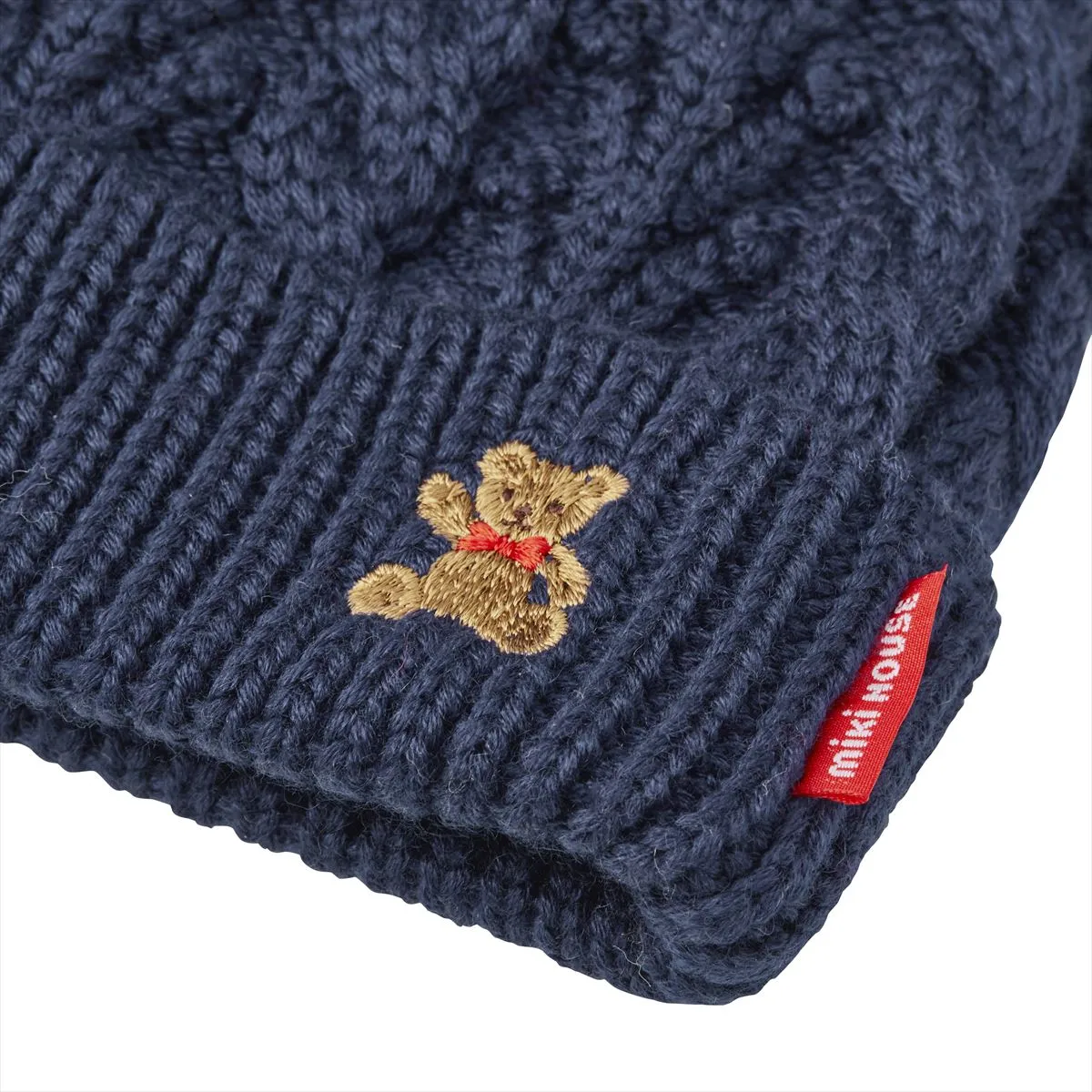 MIKI HOUSE Bear Cable Knit Beanie