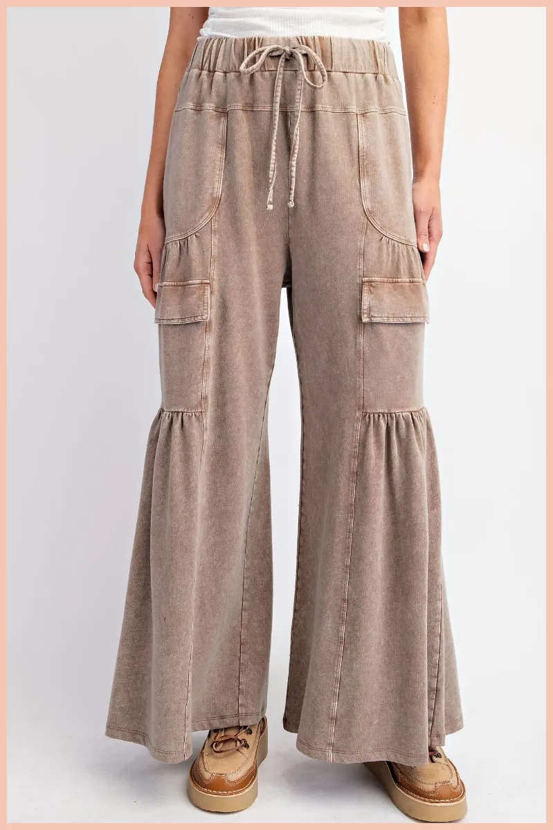 Mineral Washed Cargo Terry Knit Wide Leg Pants