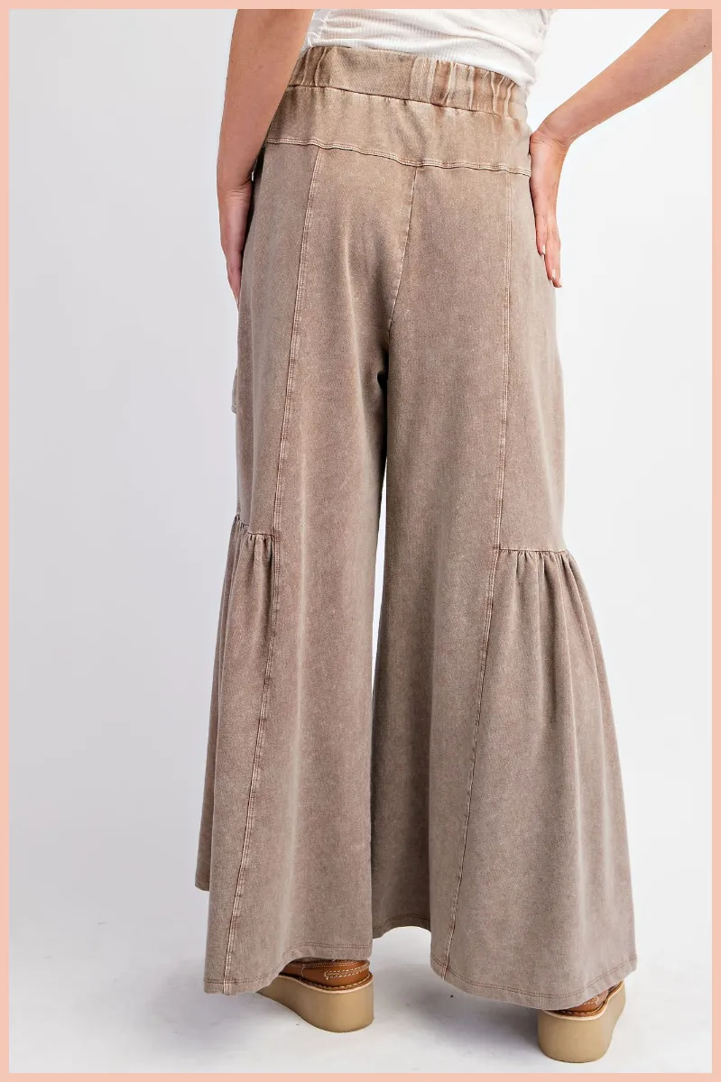 Mineral Washed Cargo Terry Knit Wide Leg Pants