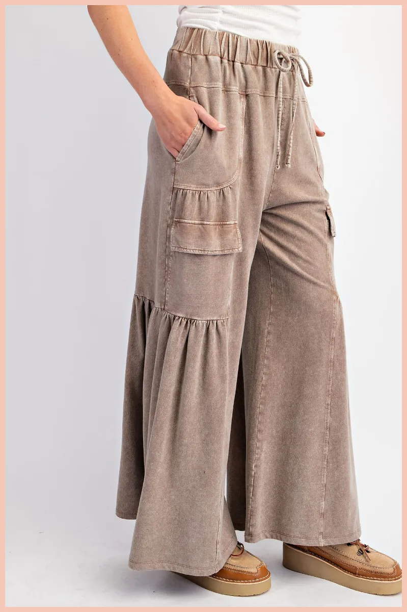 Mineral Washed Cargo Terry Knit Wide Leg Pants